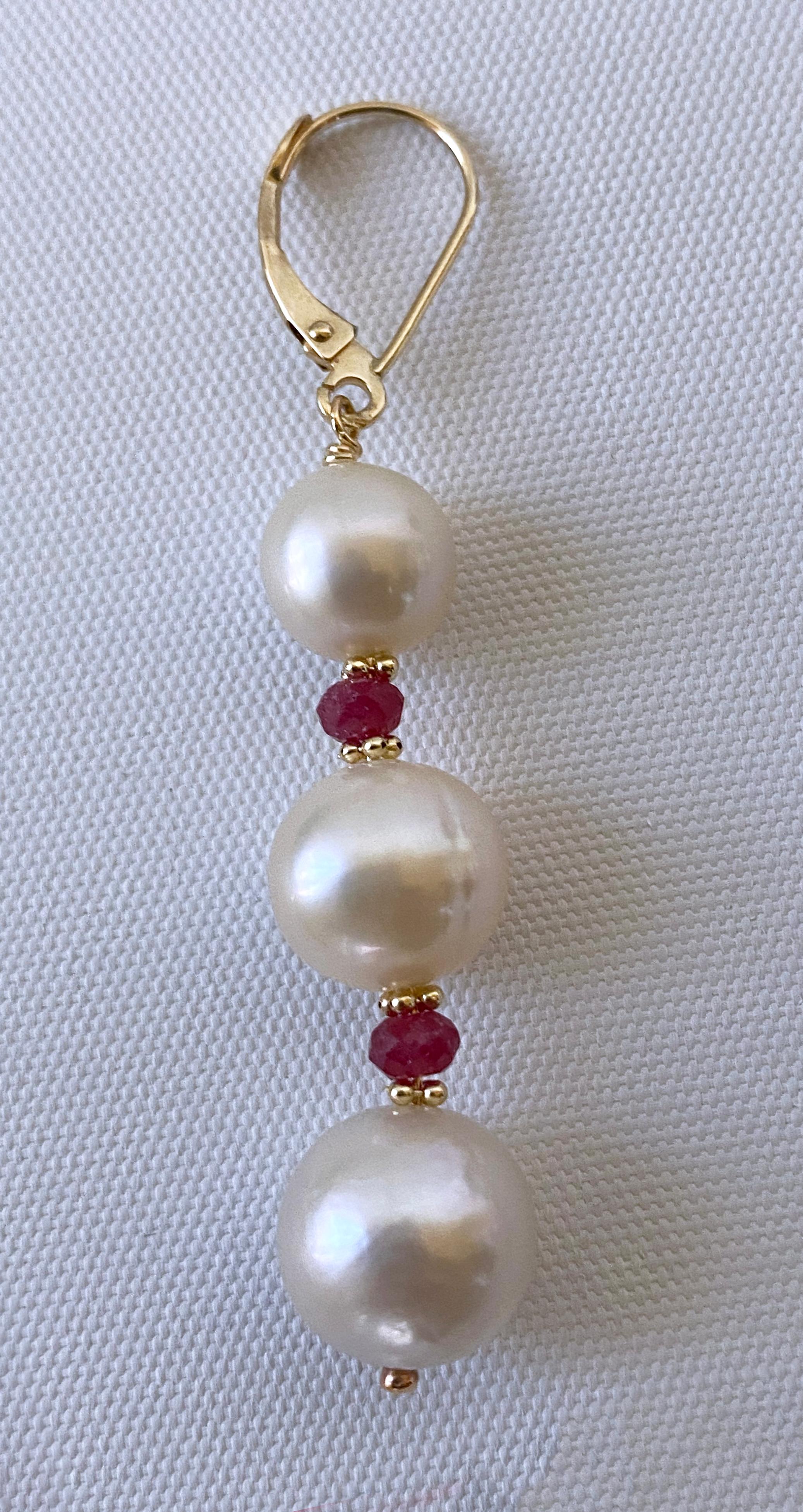 Marina J. Pearl, Ruby & 14k Yellow Gold Lever Back Earrings For Sale 1