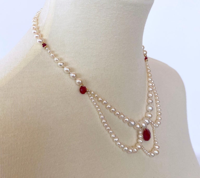 Marina J. Pearl, Ruby and 14k Yellow Gold Victorian Inspired Necklace In New Condition For Sale In Beverly Hills, CA