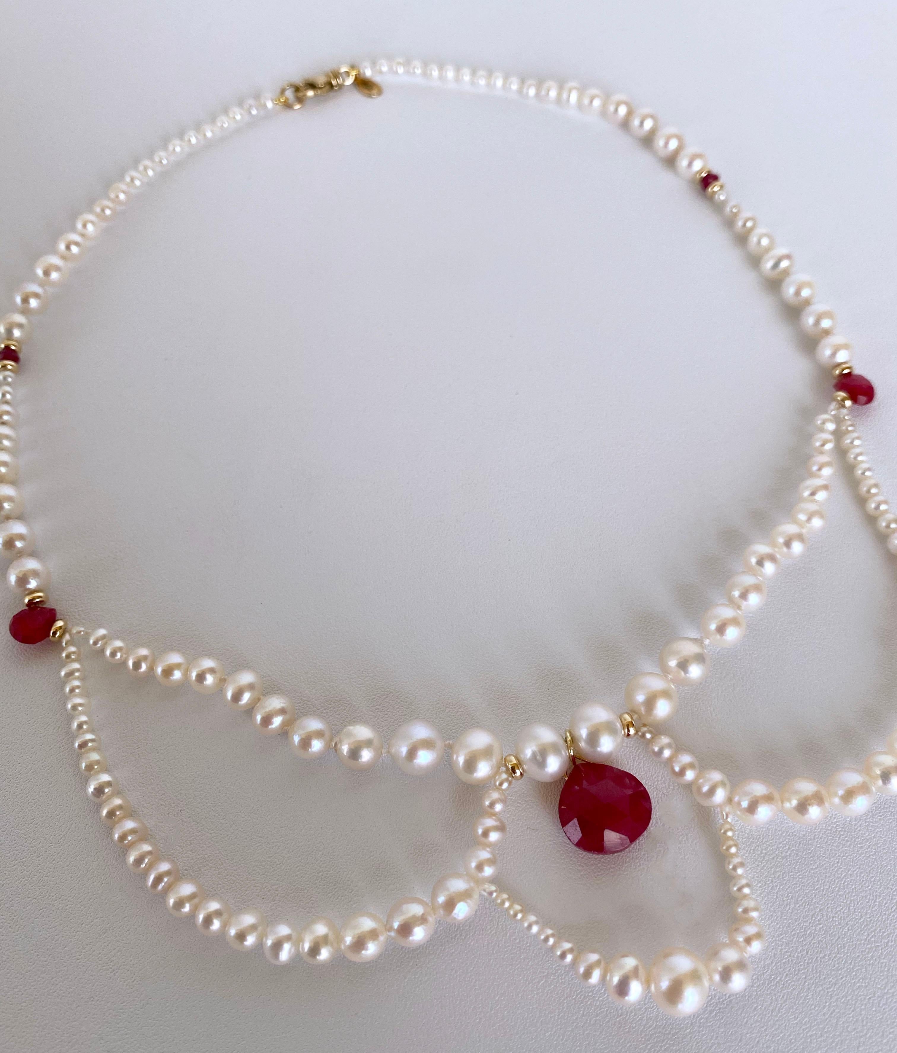 Women's Marina J. Pearl, Ruby and 14k Yellow Gold Victorian Inspired Necklace
