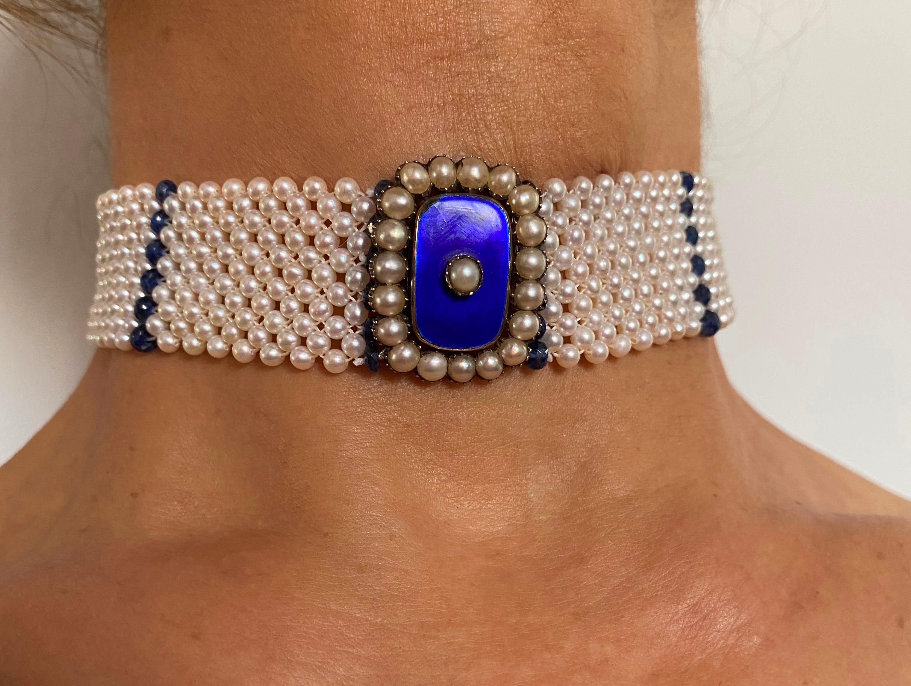 Marina J. Pearl & Sapphire Choker with Vintage Centerpiece and 14K White Gold For Sale 3