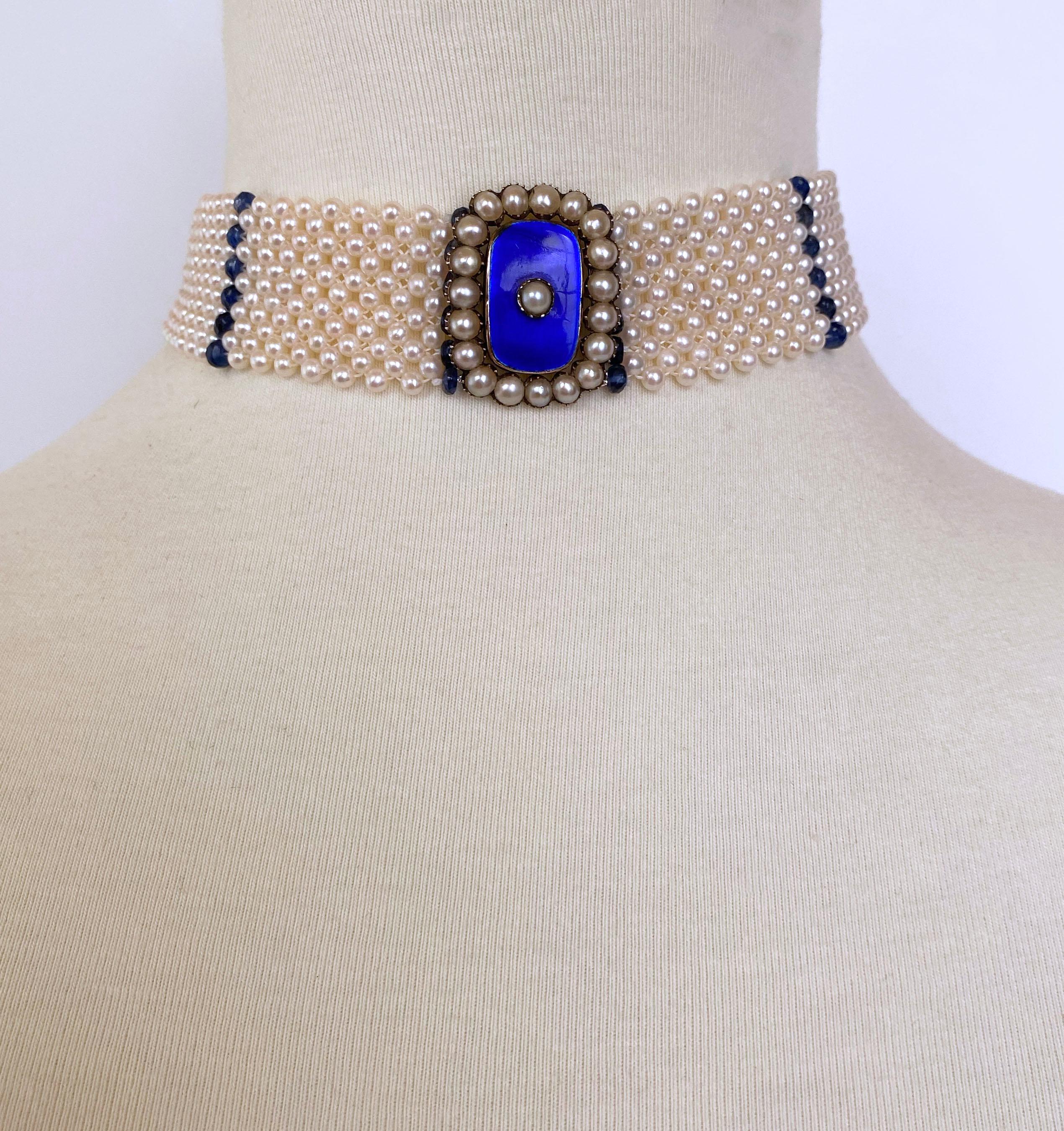 Marina J., Perlen- und Saphir-Halskette mit Vintage-Mittelstück und 14K Weißgold (Kunsthandwerker*in) im Angebot