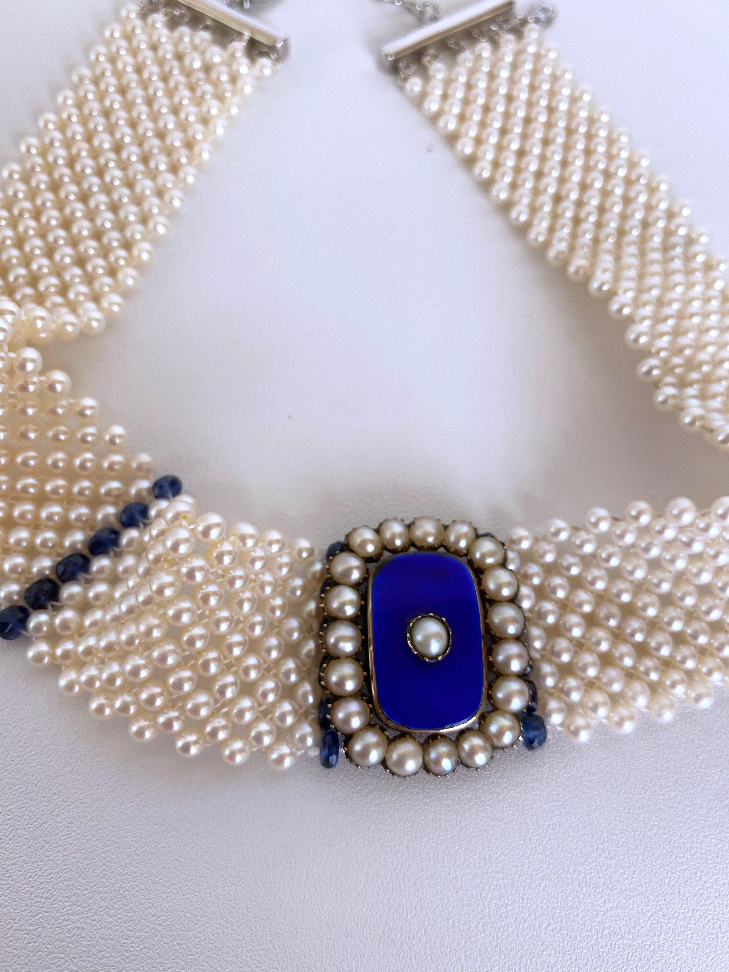 Marina J., Perlen- und Saphir-Halskette mit Vintage-Mittelstück und 14K Weißgold Damen im Angebot