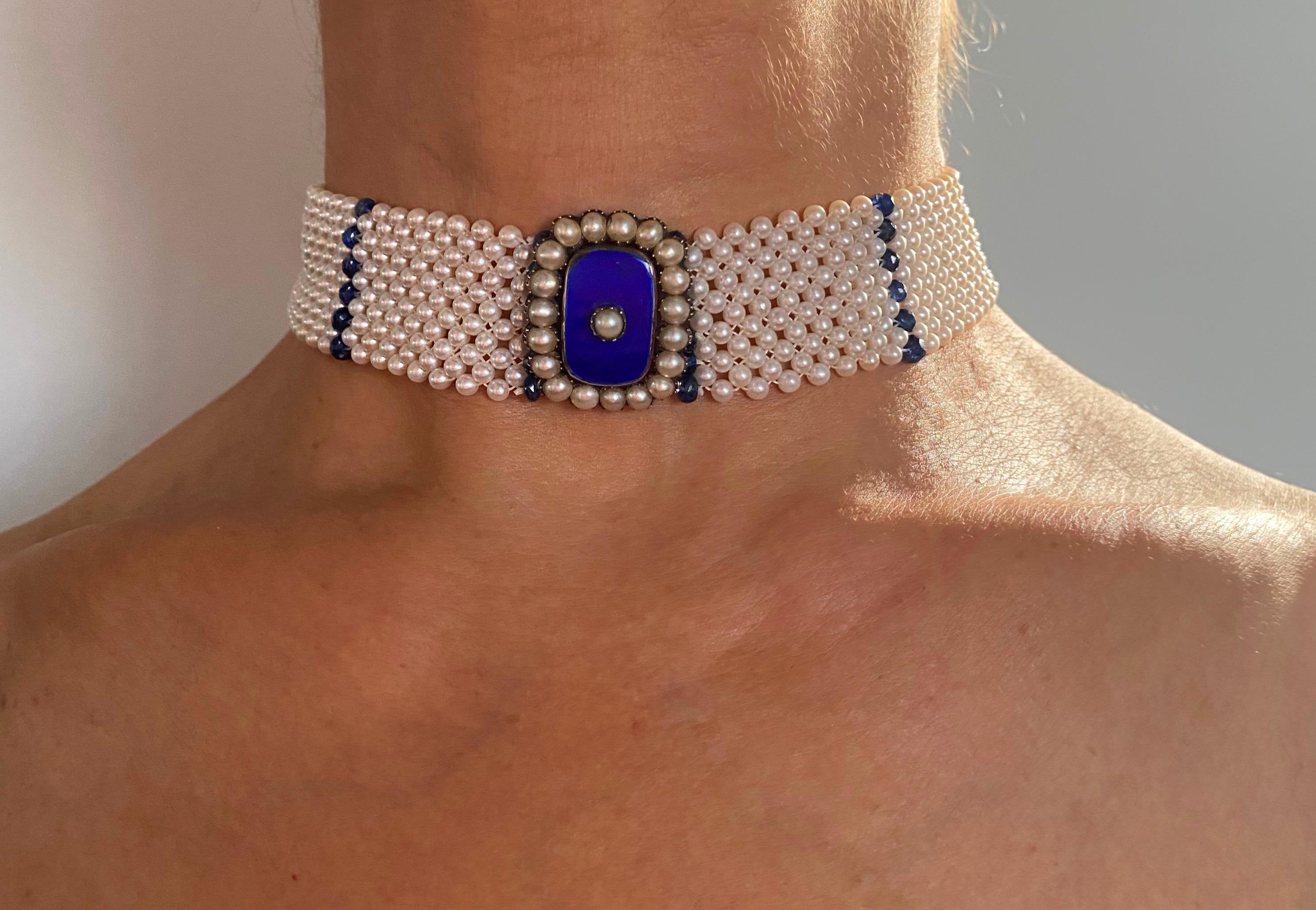Marina J., Perlen- und Saphir-Halskette mit Vintage-Mittelstück und 14K Weißgold im Zustand „Neu“ im Angebot in Los Angeles, CA