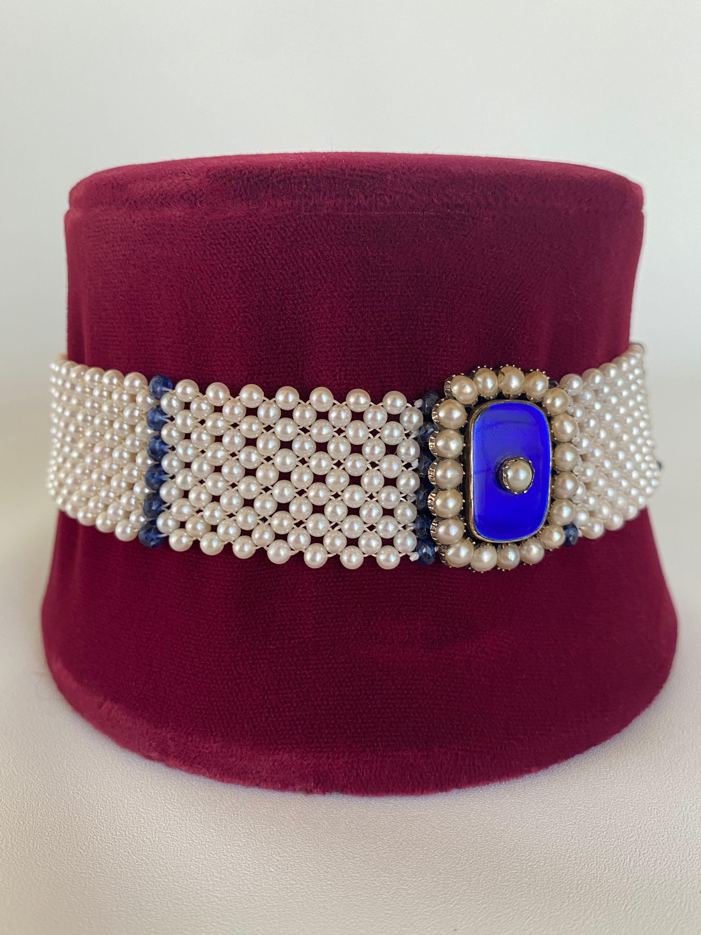 Women's Marina J. Pearl & Sapphire Choker with Vintage Centerpiece and 14K White Gold For Sale