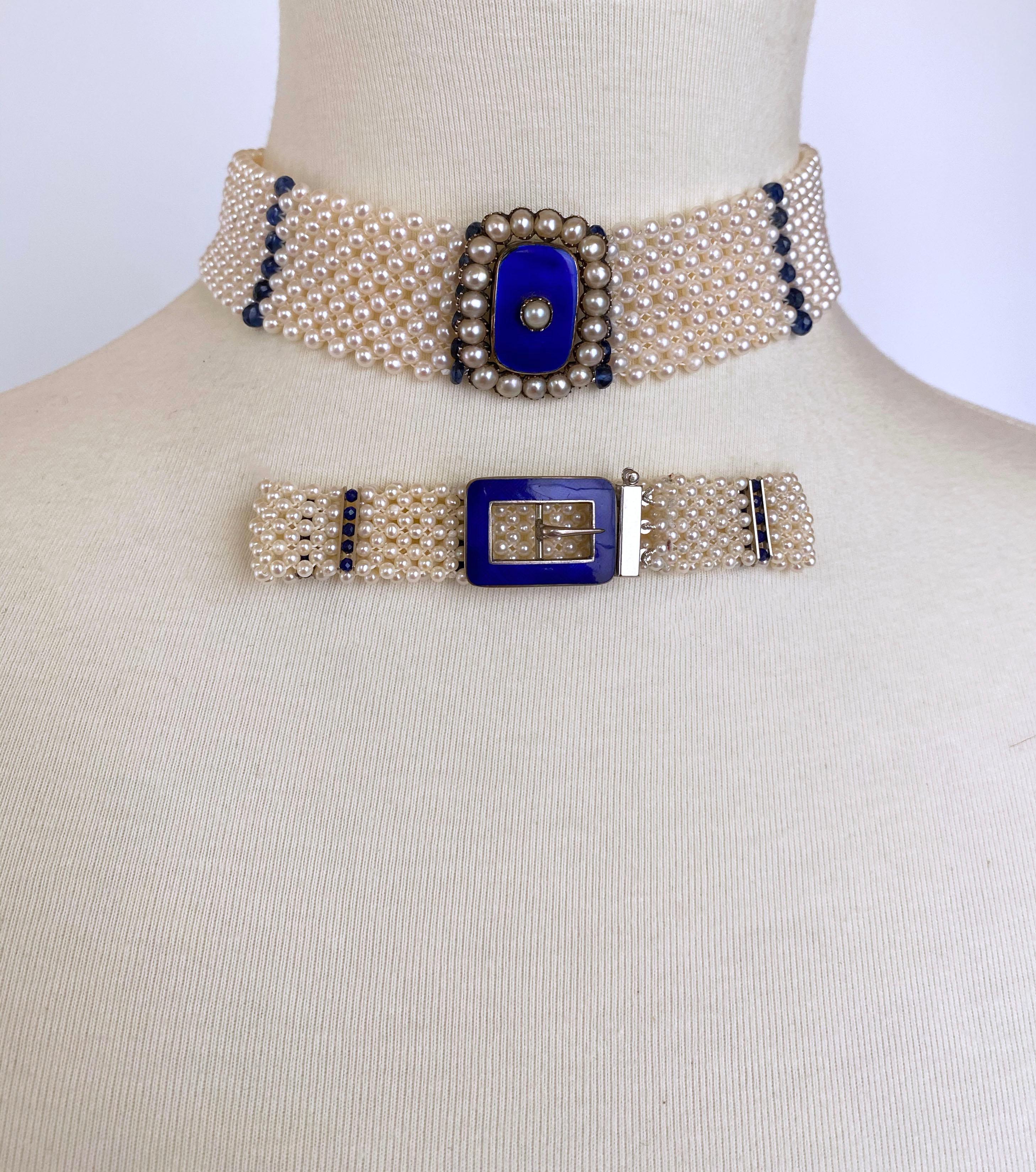 Marina J. Pearl & Sapphire Choker with Vintage Centerpiece and 14K White Gold For Sale 2