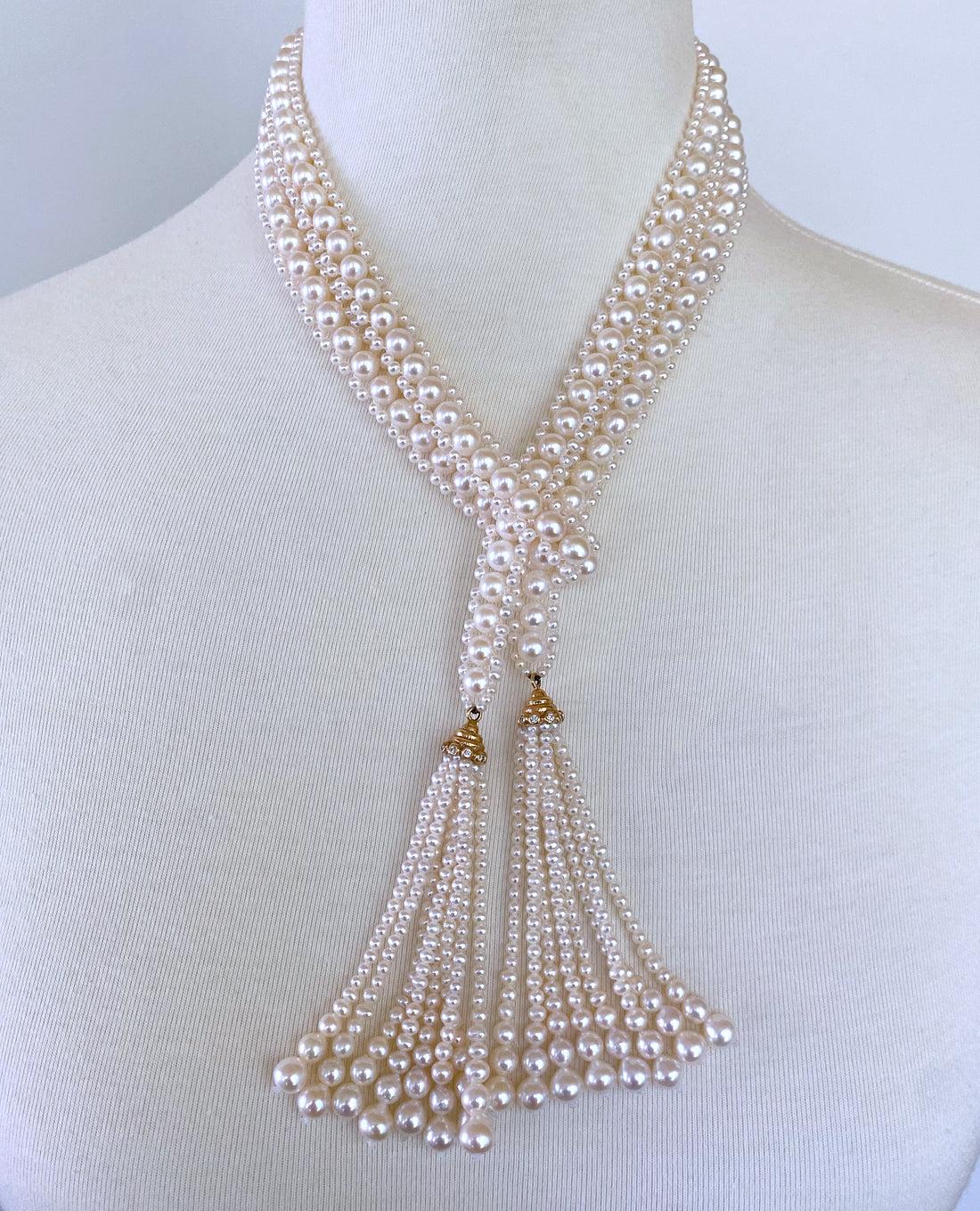 Marina J. Pearl Satuoir with 14k Yellow Gold & Diamond Cup Tassels 3
