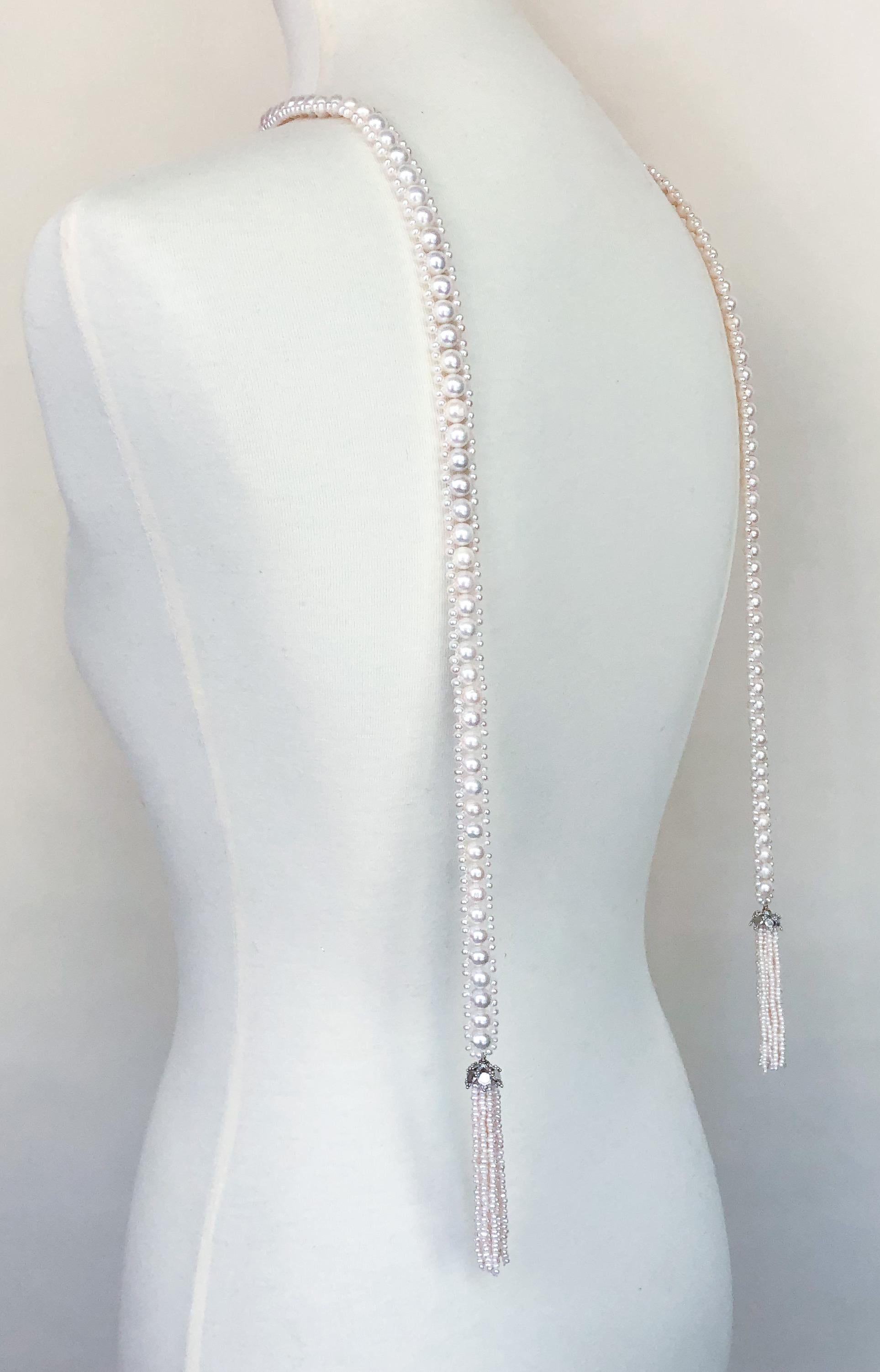Bead Marina J. Pearl Sautoir with Seed Pearl Tassel and Silver Rhodium-Plated Cup