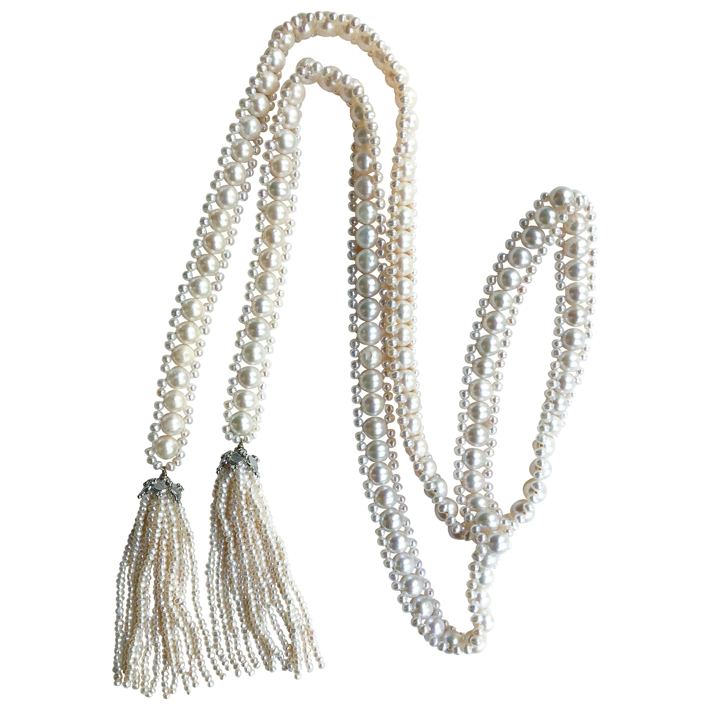 Marina J. Pearl Sautoir with Seed Pearl Tassel and Silver Rhodium-Plated Cup