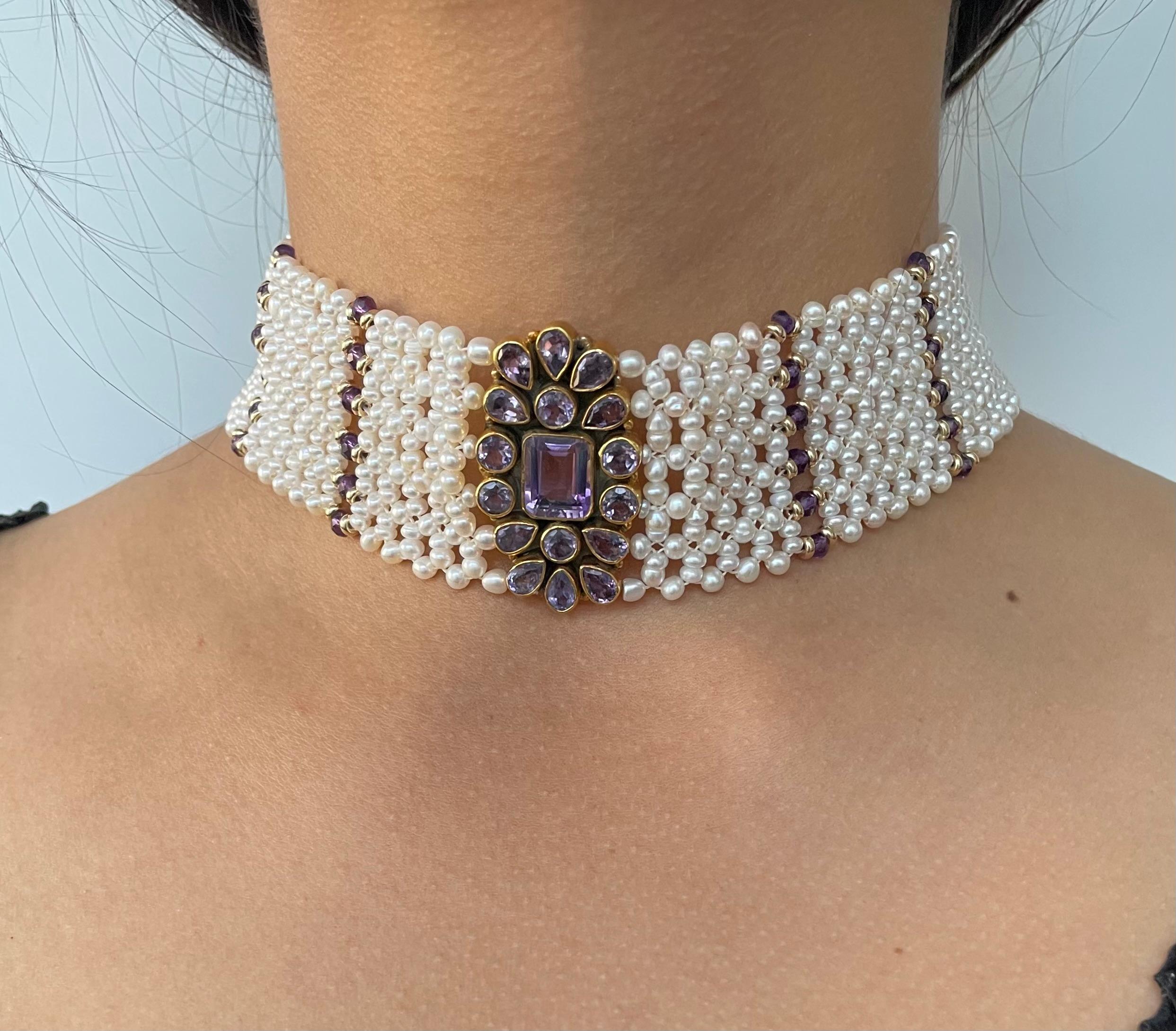 Marina J. Pearl, Solid 14k Gold & Amethyst Woven Choker + Gold Adjustable Clasp 5