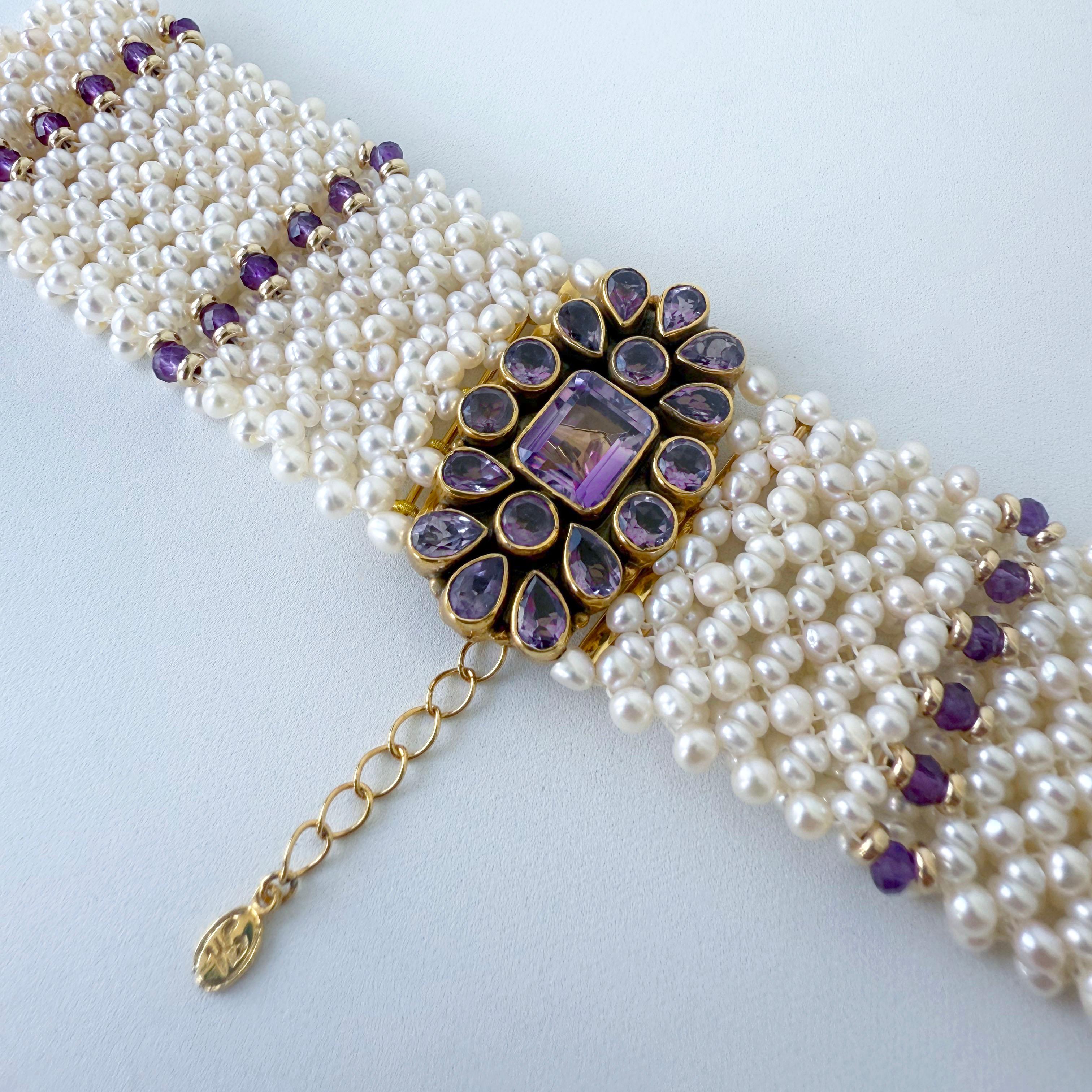 Artisan Marina J. Pearl, Solid 14k Gold & Amethyst Woven Choker + Gold Adjustable Clasp