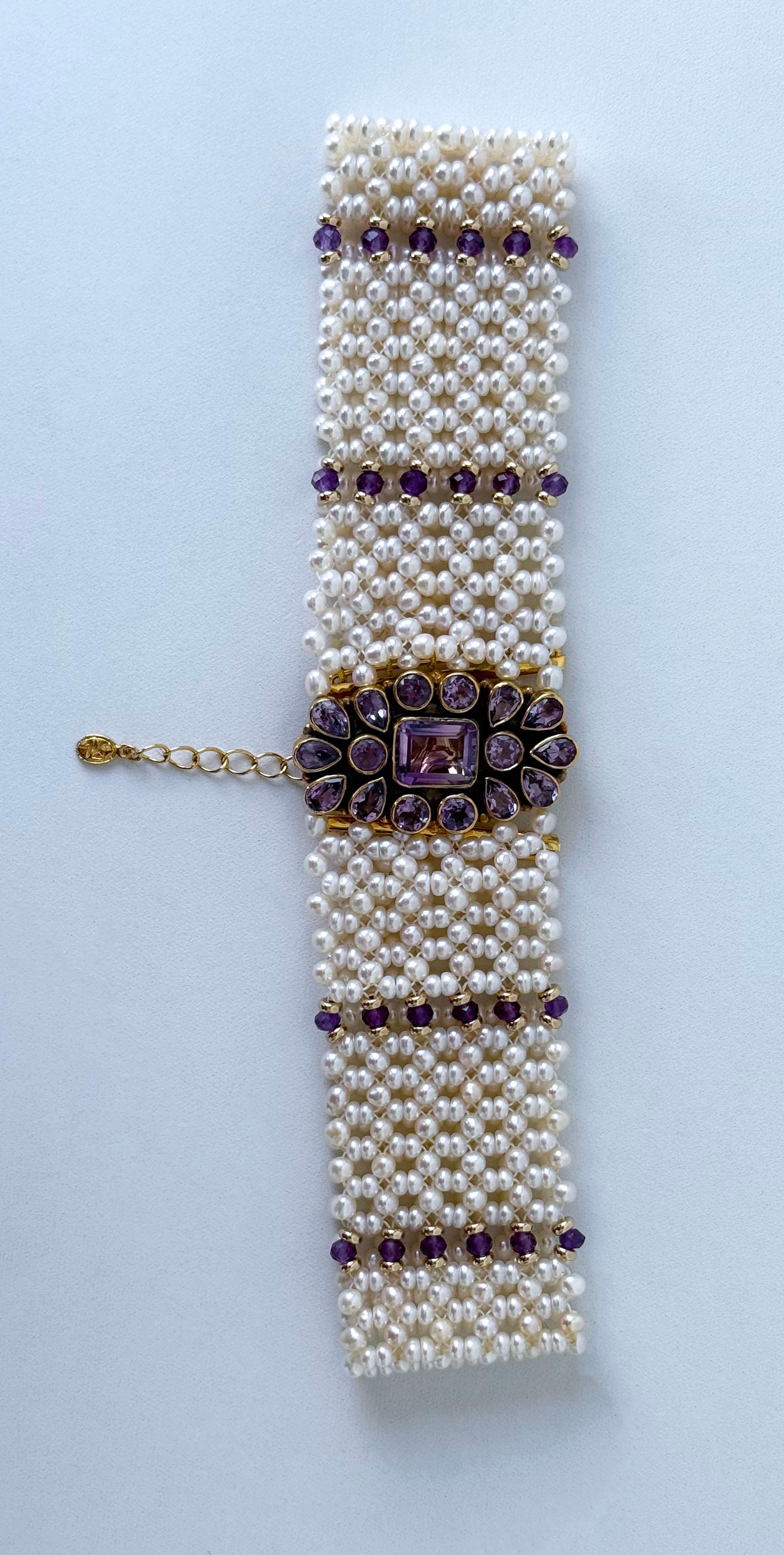 Marina J. Pearl, Solid 14k Gold & Amethyst Woven Choker + Gold Adjustable Clasp In New Condition In Los Angeles, CA