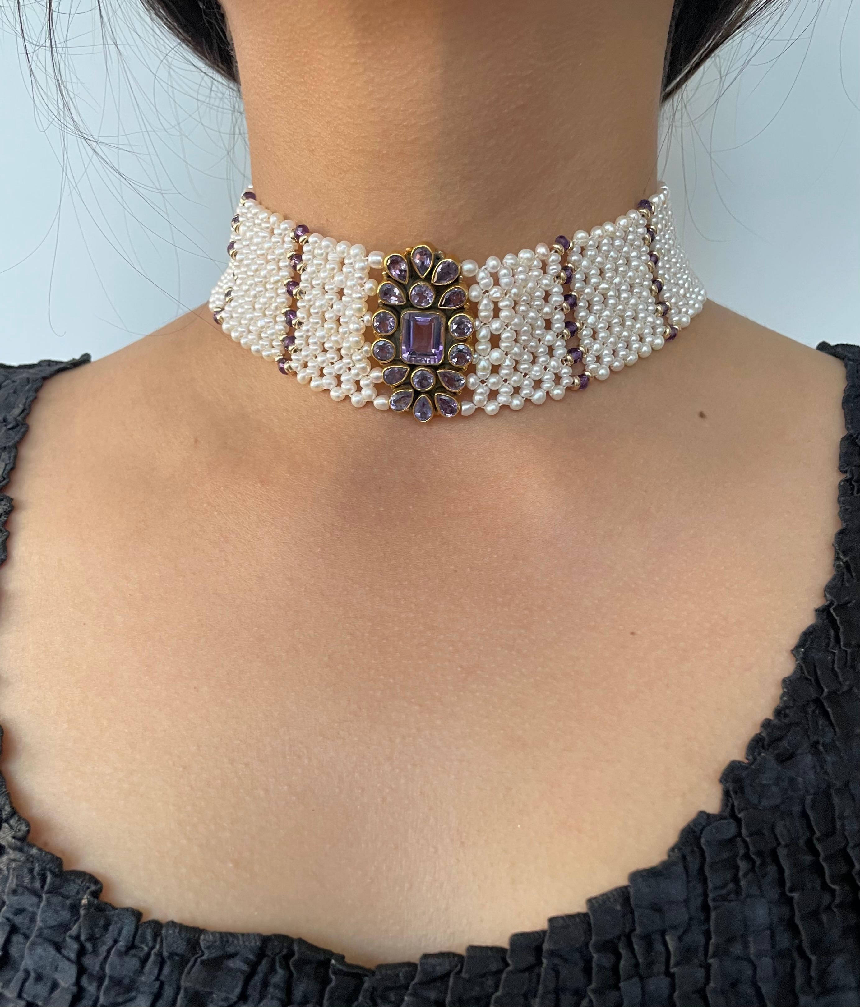 Bead Marina J. Pearl, Solid 14k Gold & Amethyst Woven Choker + Gold Adjustable Clasp