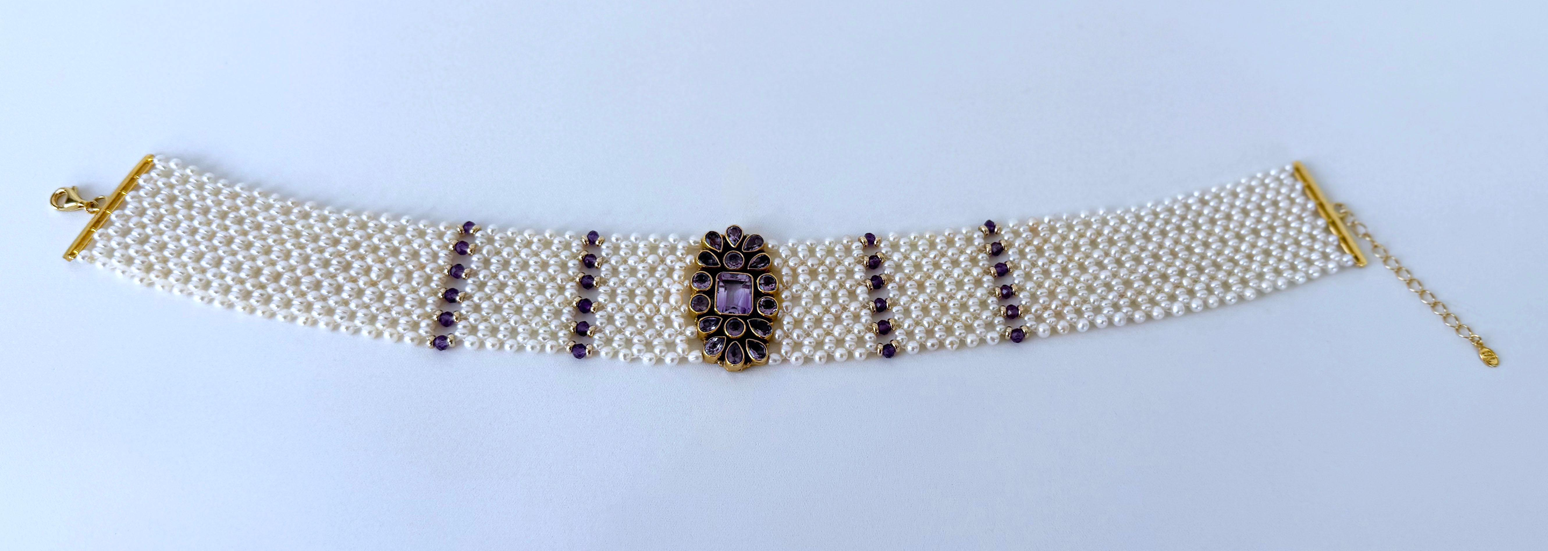 Women's Marina J. Pearl, Solid 14k Gold & Amethyst Woven Choker + Gold Adjustable Clasp