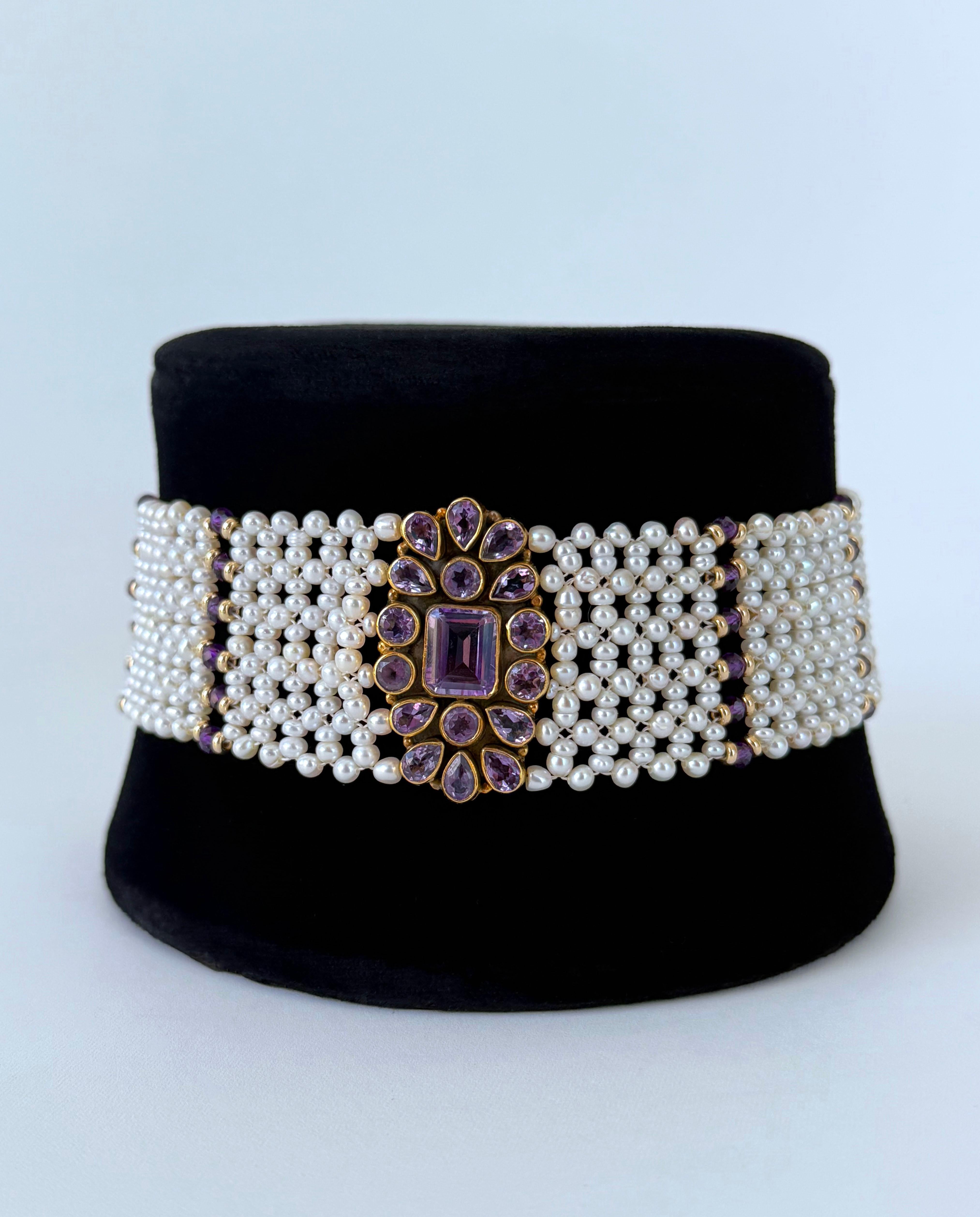 Marina J. Pearl, Solid 14k Gold & Amethyst Woven Choker + Gold Adjustable Clasp 1