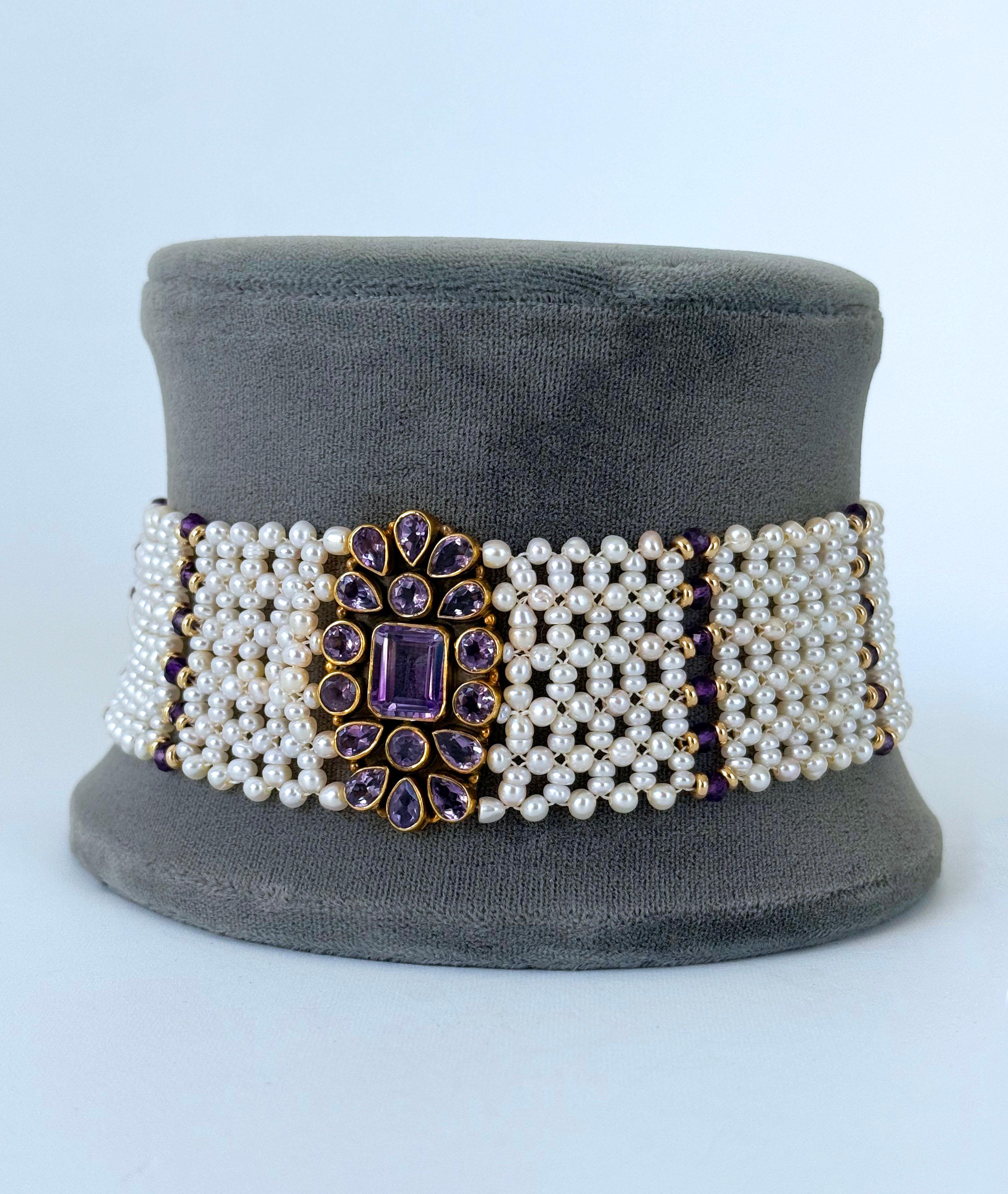Marina J. Pearl, Solid 14k Gold & Amethyst Woven Choker + Gold Adjustable Clasp 4