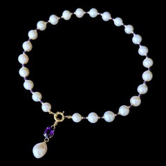 Marina J. Pearl, Solid 14k Gold Necklace with Removable Amethyst Centerpiece