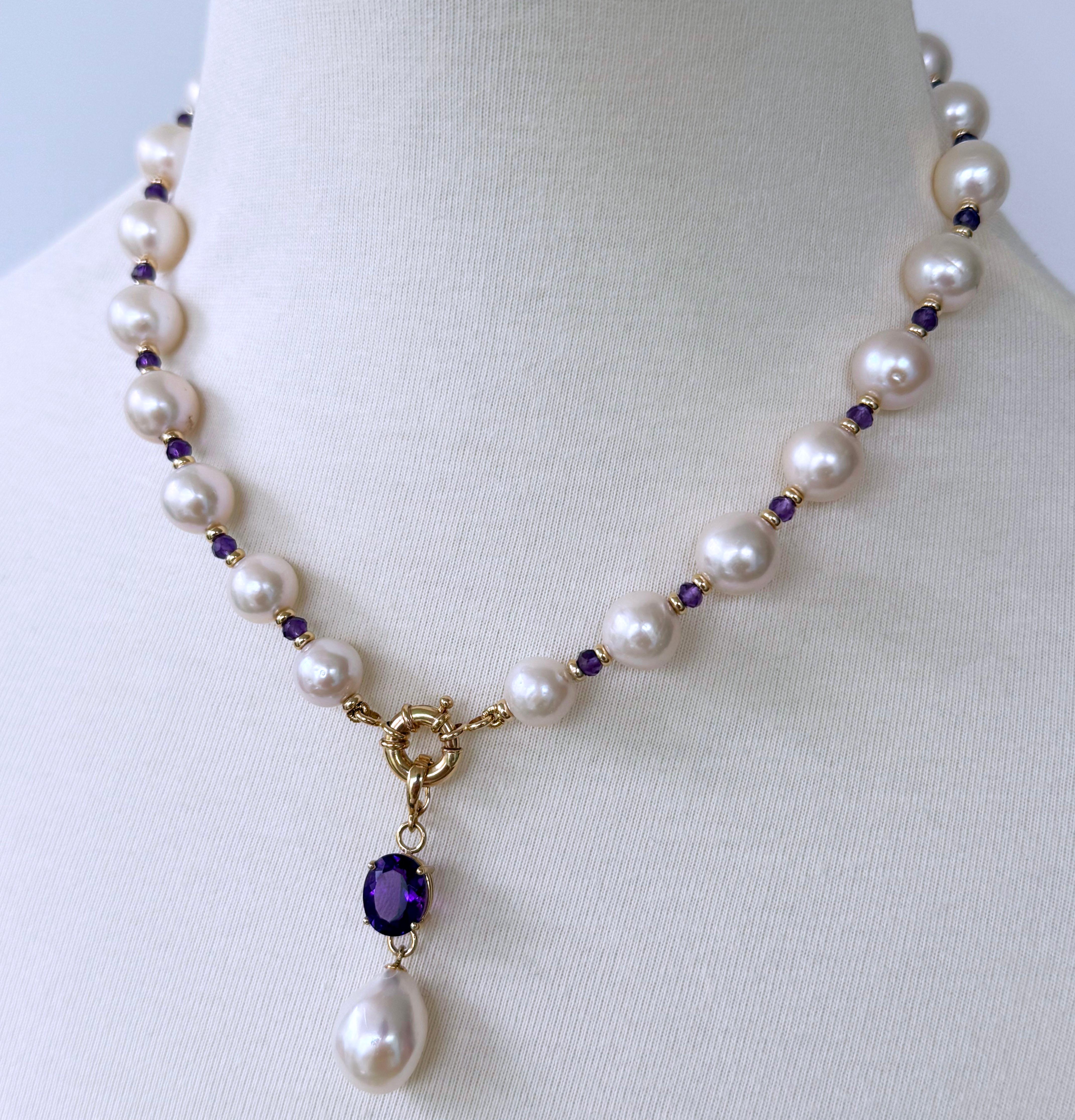Artigiano Marina J. Perla, Collana in oro massiccio 14k con centrotavola rimovibile in ametista in vendita