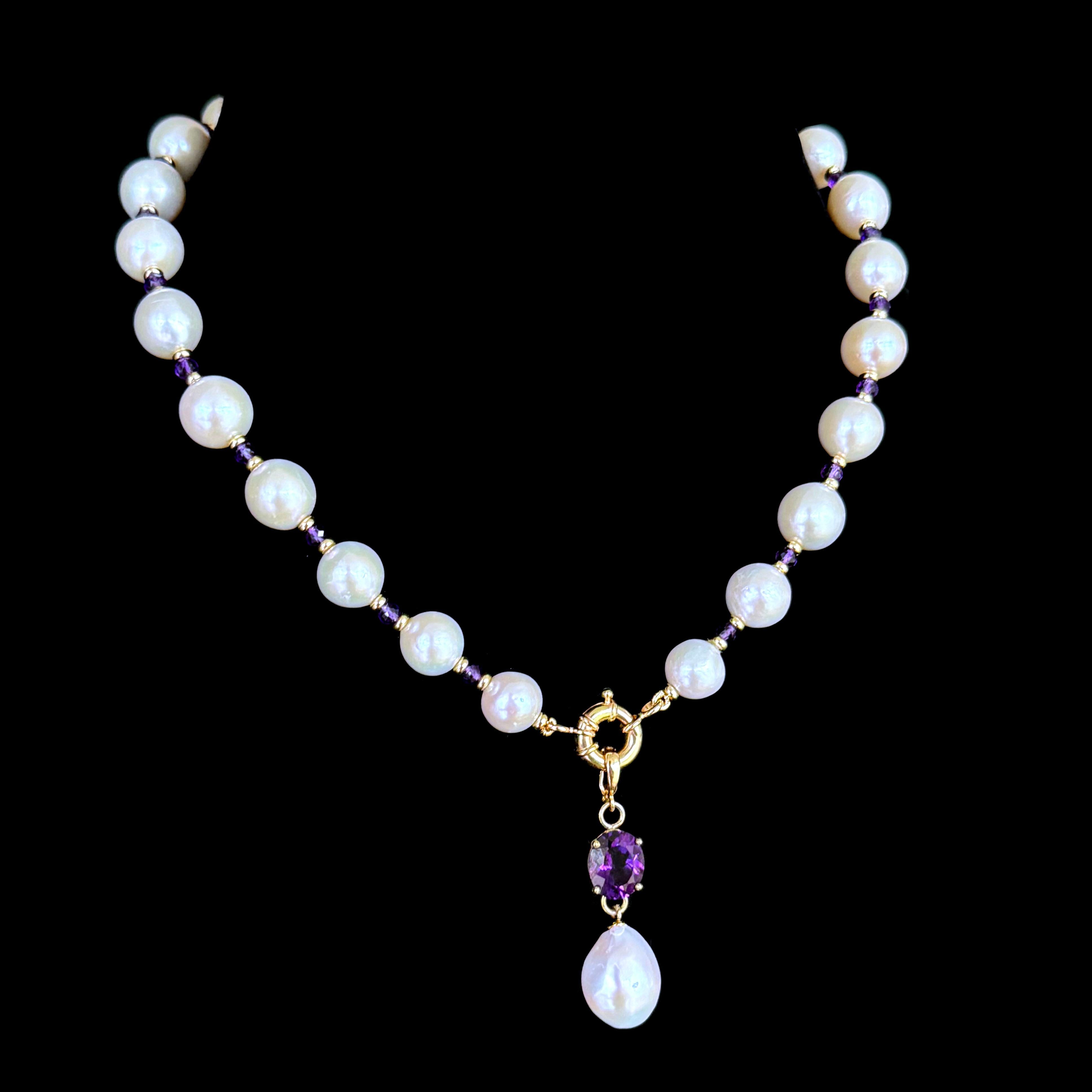 Marina J. Perlenkette aus massivem 14-karätigem Gold mit abnehmbarem Amethystkern im Angebot 2