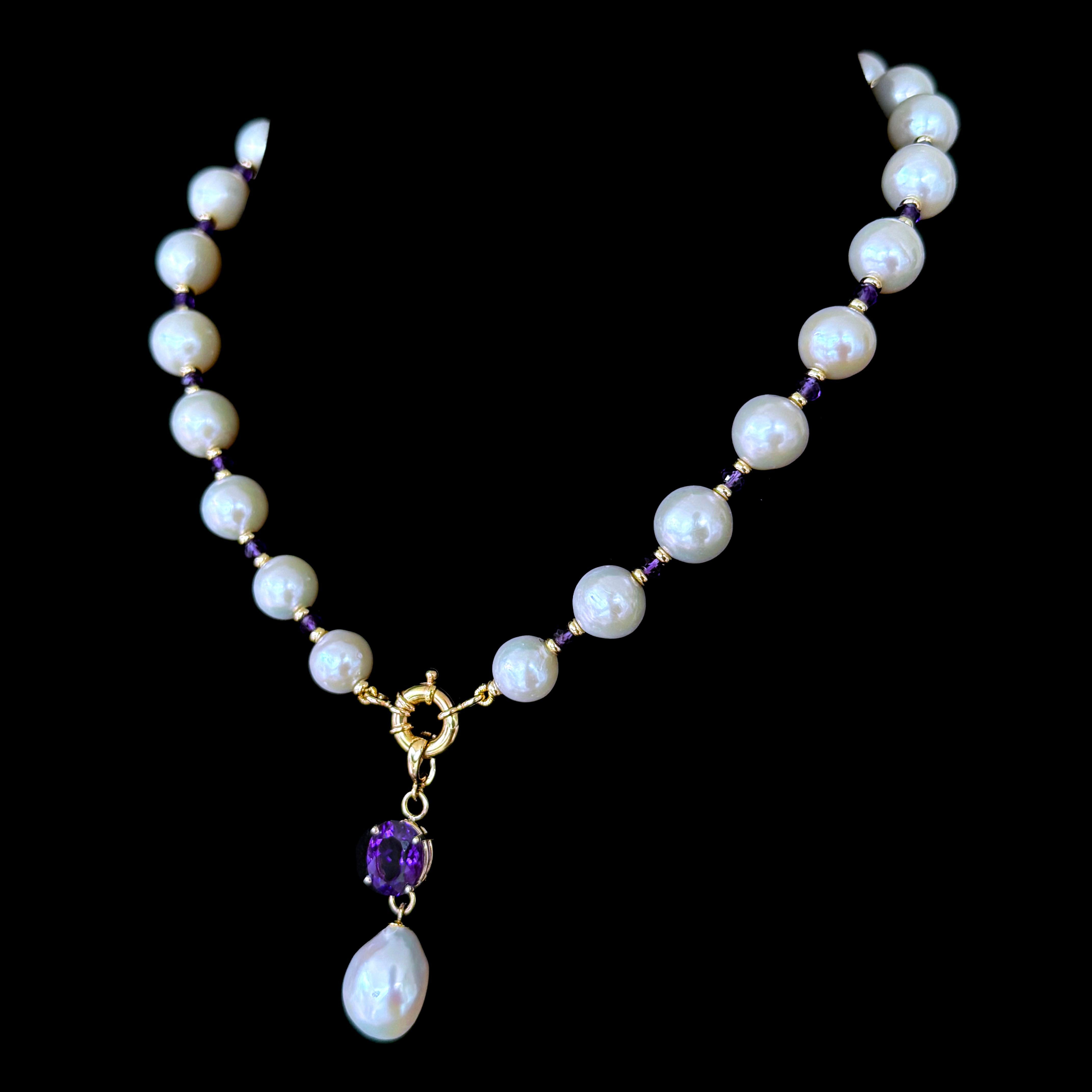 Marina J. Perlenkette aus massivem 14-karätigem Gold mit abnehmbarem Amethystkern im Angebot 3