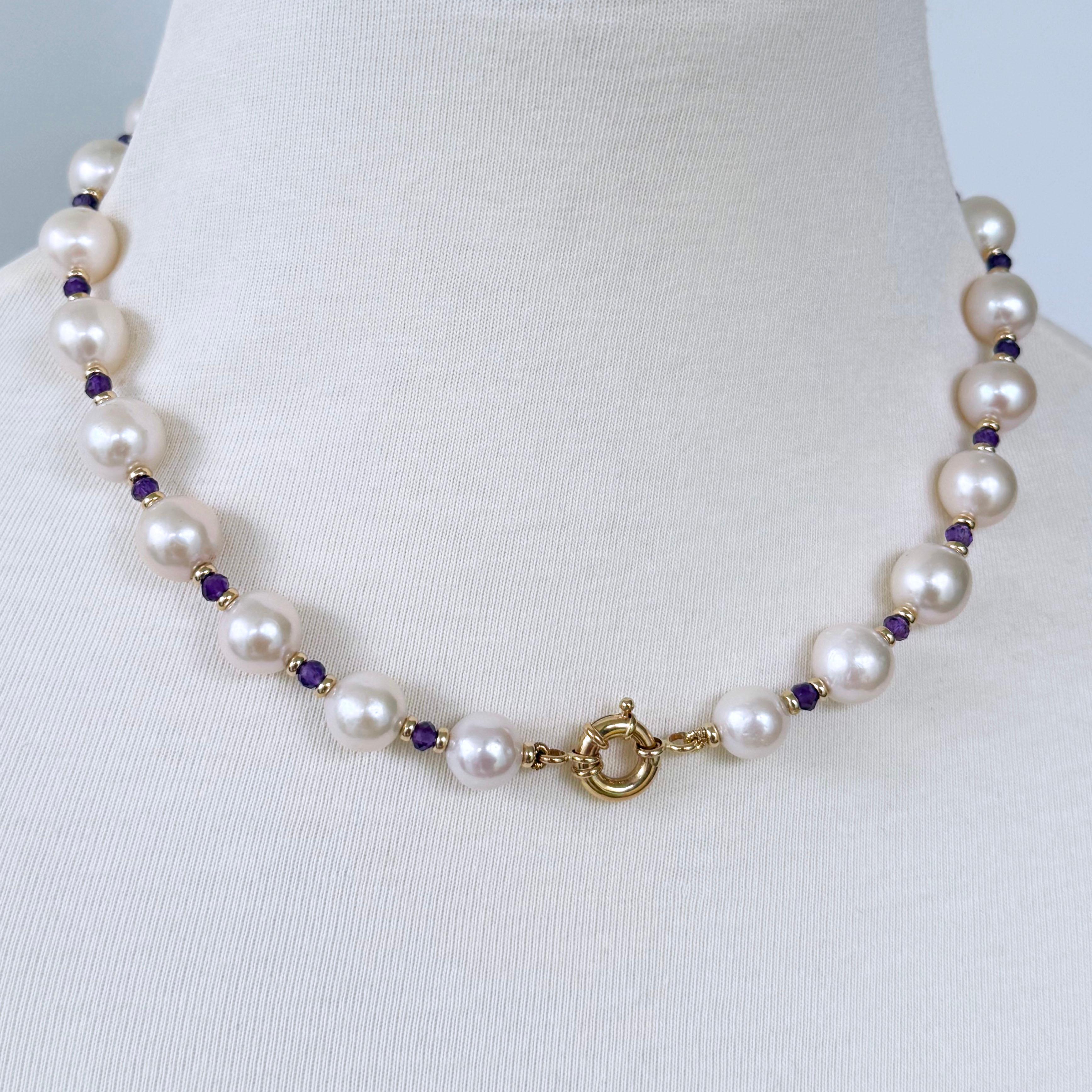 Marina J. Perlenkette aus massivem 14-karätigem Gold mit abnehmbarem Amethystkern im Angebot 4