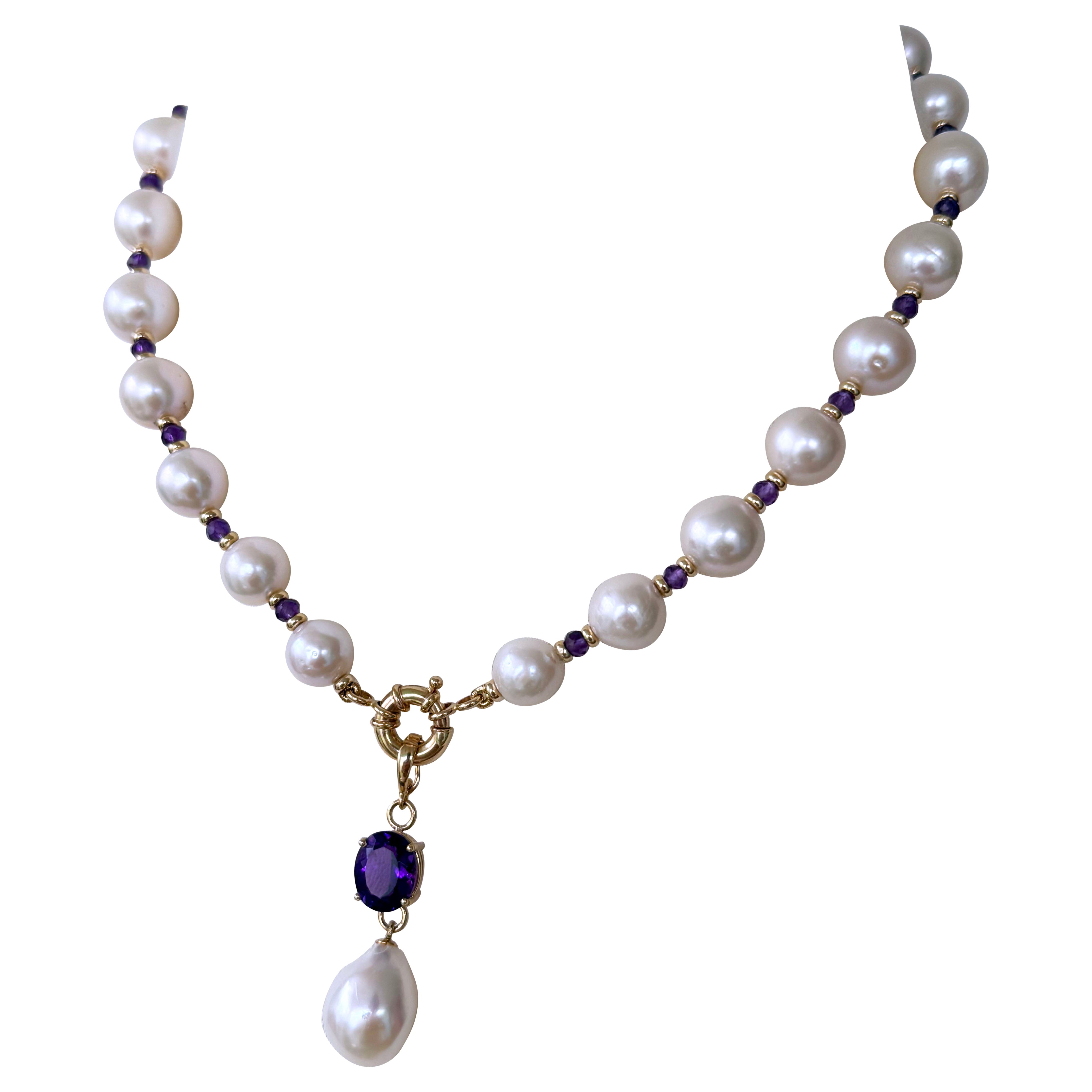 Marina J. Perla, Collana in oro massiccio 14k con centrotavola rimovibile in ametista