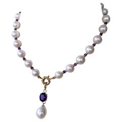 Marina J. Perla, collar de oro macizo de 14k con pieza central extraíble de amatista