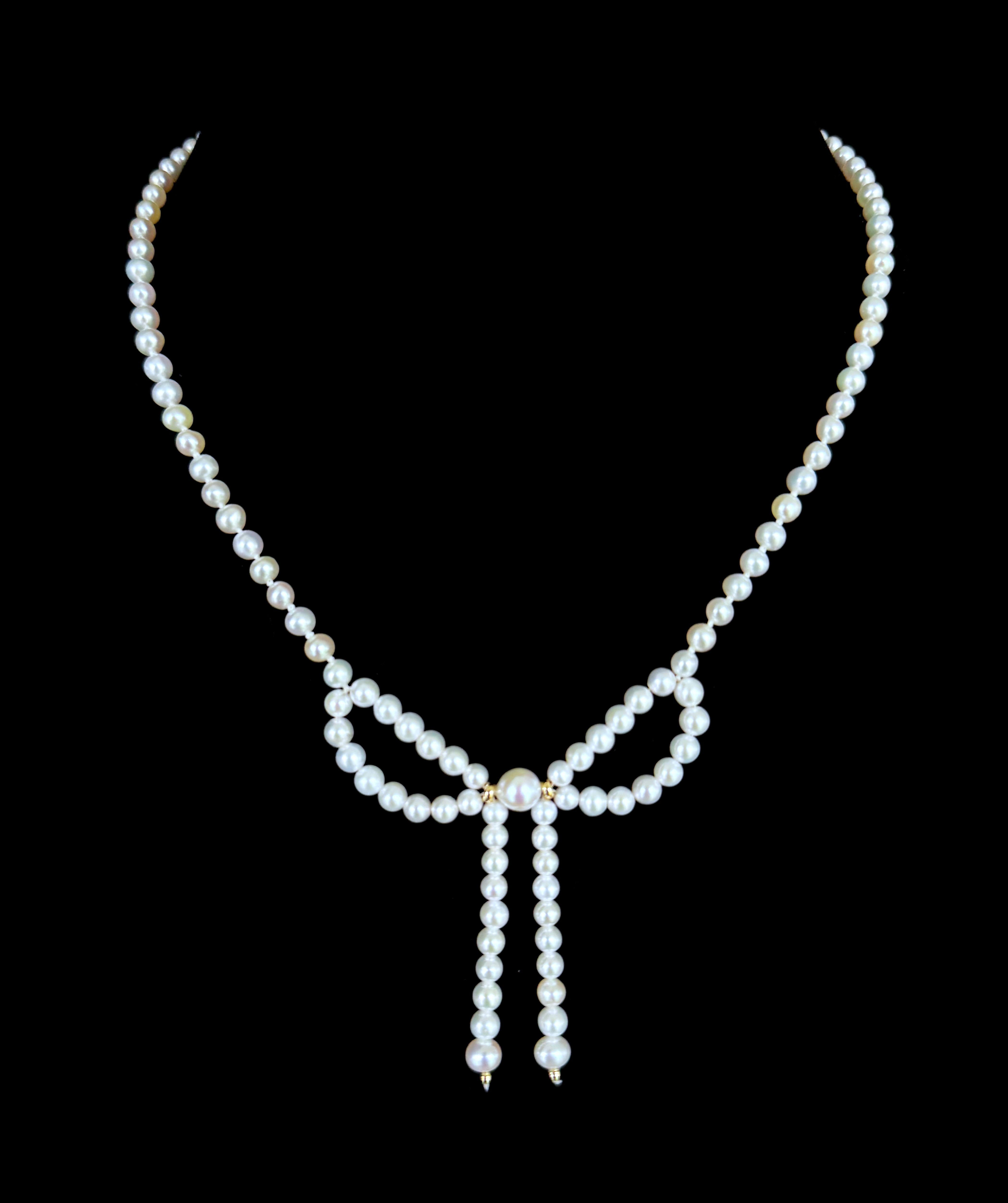 Marina J. Pearl & Solid 14k Yellow Gold Accented Bow Necklace In New Condition For Sale In Los Angeles, CA