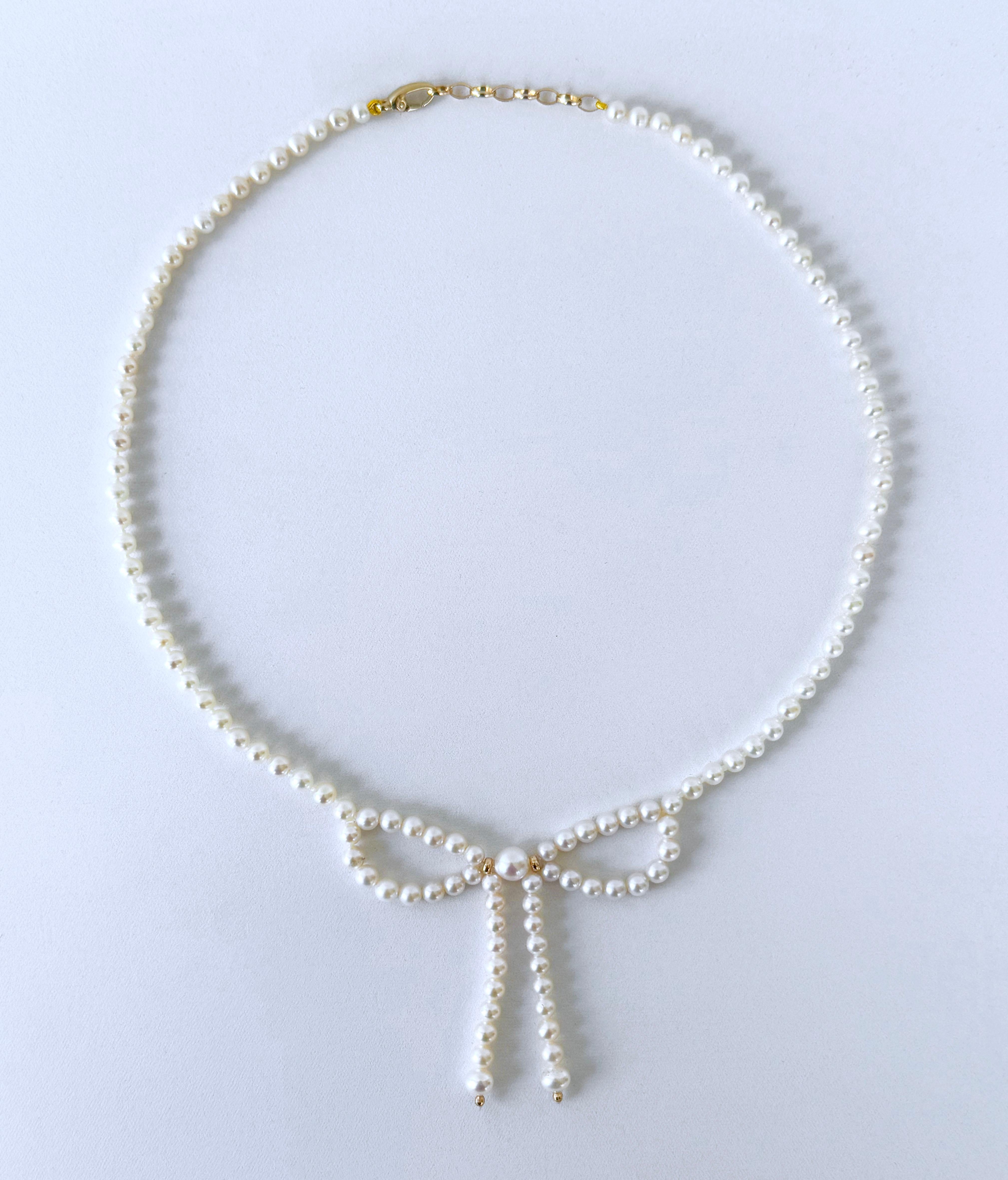 Marina J. Pearl & Solid 14k Yellow Gold Accented Bow Necklace For Sale 1