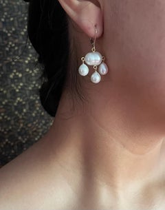 Boucles d'oreilles pendantes Marina J. Pearl avec fermoir à levier en or jaune massif 14 carats