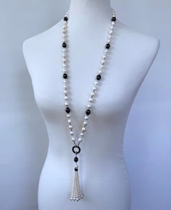 Marina J. Pearl, Solid White Gold, Black Onyx &  Worry Bead Sautoir