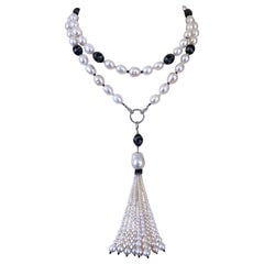 Marina J. Pearl, Solid White Gold 
Vintage silver inlaid " Worry Beads" Sautoir