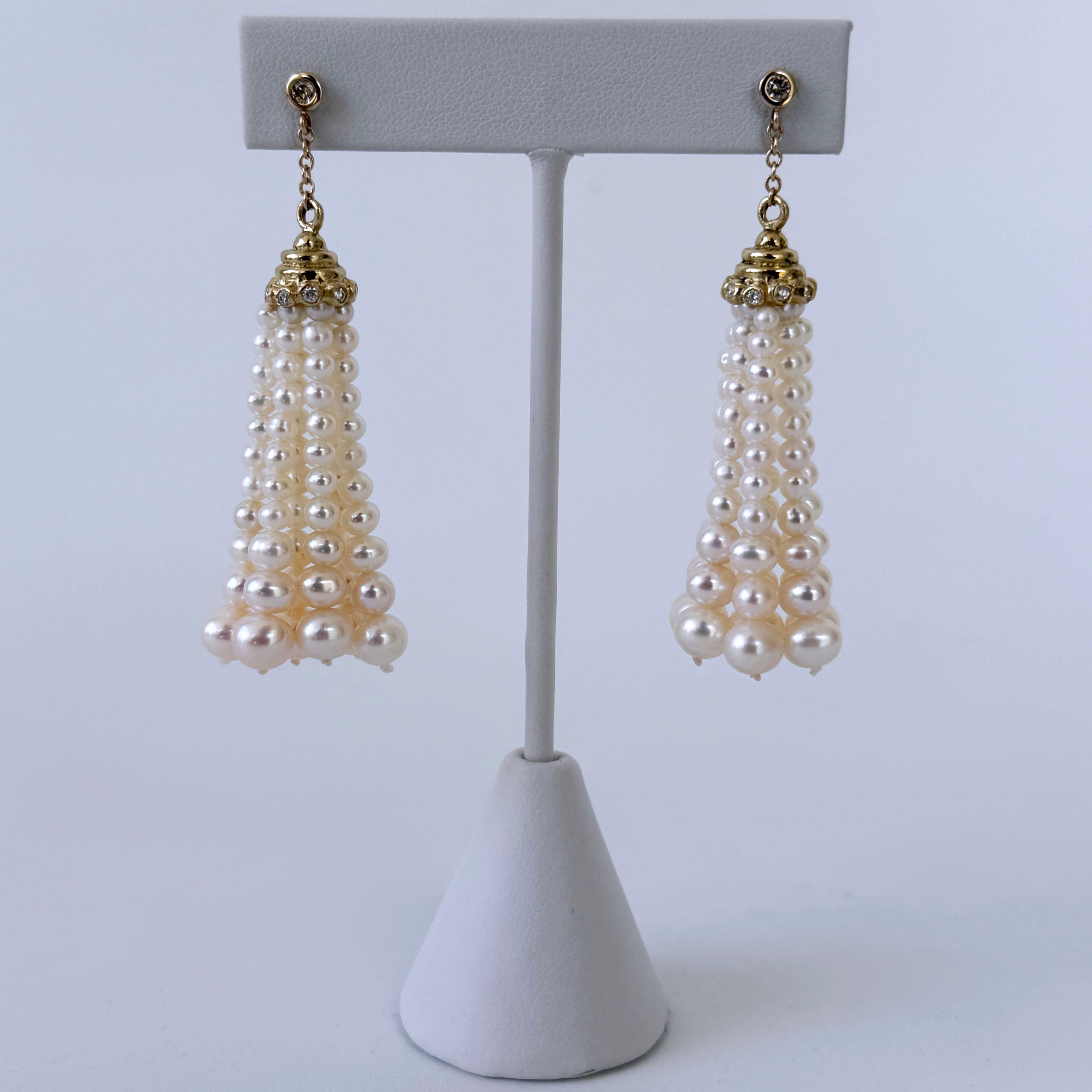 Marina J. Perlenohrringe mit Quaste, Diamanten und massivem 14k Gelbgold (Kunsthandwerker*in) im Angebot