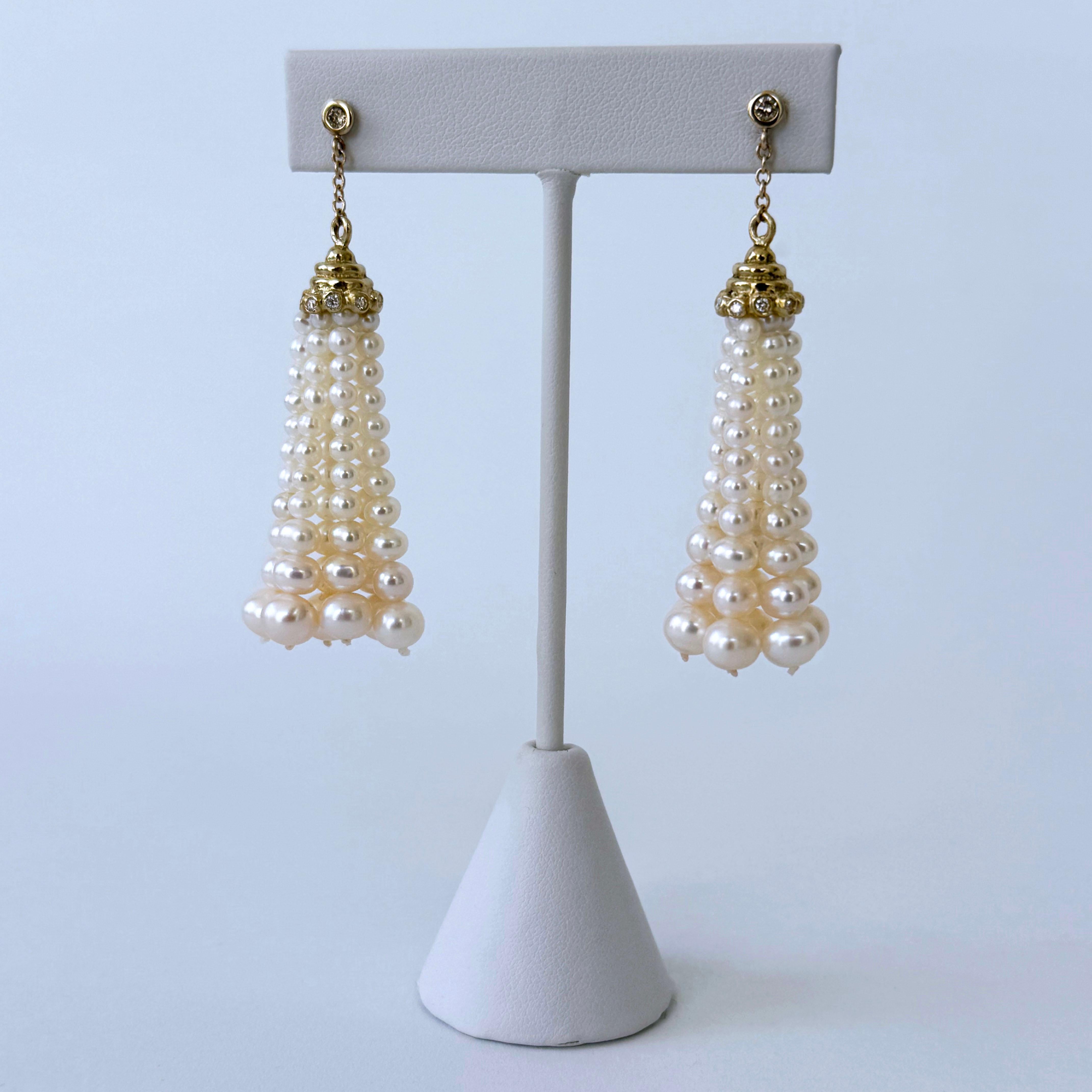 Marina J. Perlenohrringe mit Quaste, Diamanten und massivem 14k Gelbgold im Zustand „Neu“ im Angebot in Los Angeles, CA