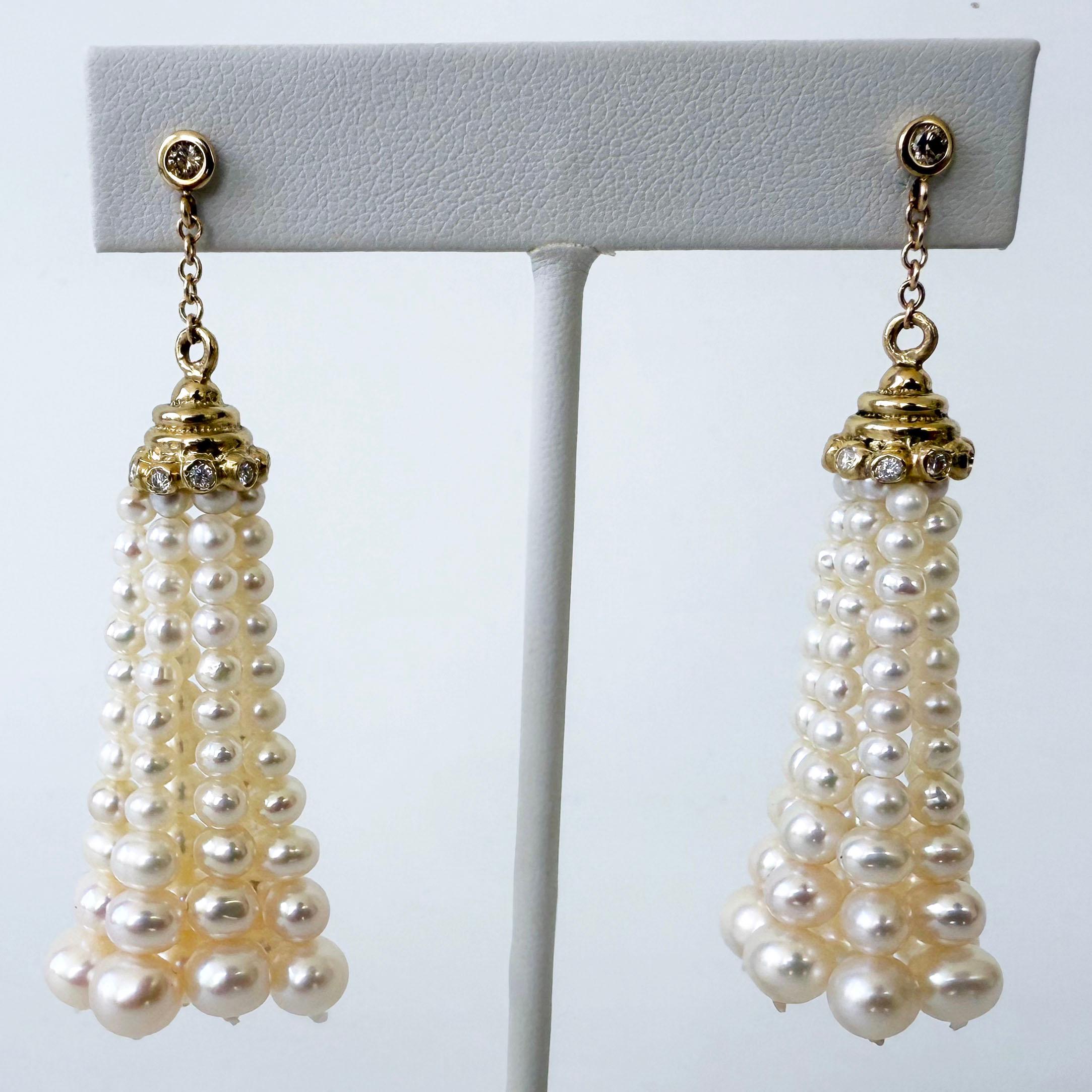 Marina J. Perlenohrringe mit Quaste, Diamanten und massivem 14k Gelbgold Damen im Angebot