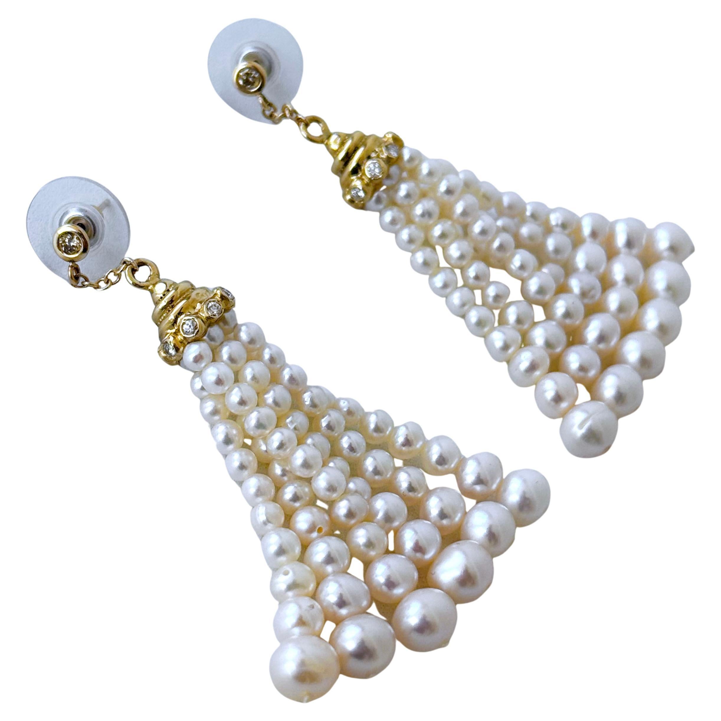 Marina J. Perlenohrringe mit Quaste, Diamanten und massivem 14k Gelbgold im Angebot