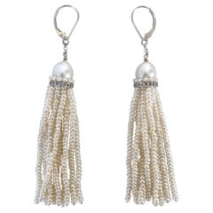 Marina J. Boucles d'oreilles à pampilles en argent rhodié plaqué or et diamants