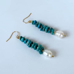 Marina J. Pearl, Turquoise & Solid 14k Yellow Gold Dangle Earrings