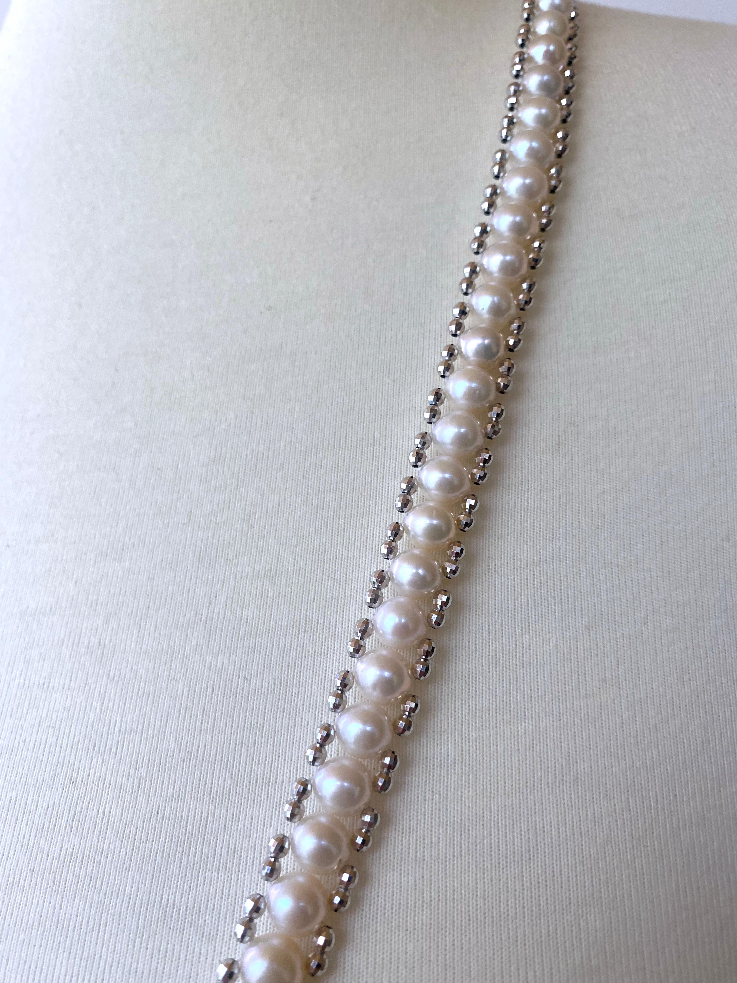 Marina J Woven Pearl 'Disco Shine' Sautoir with Gold , Silver, Diamonds , Tassel For Sale 5