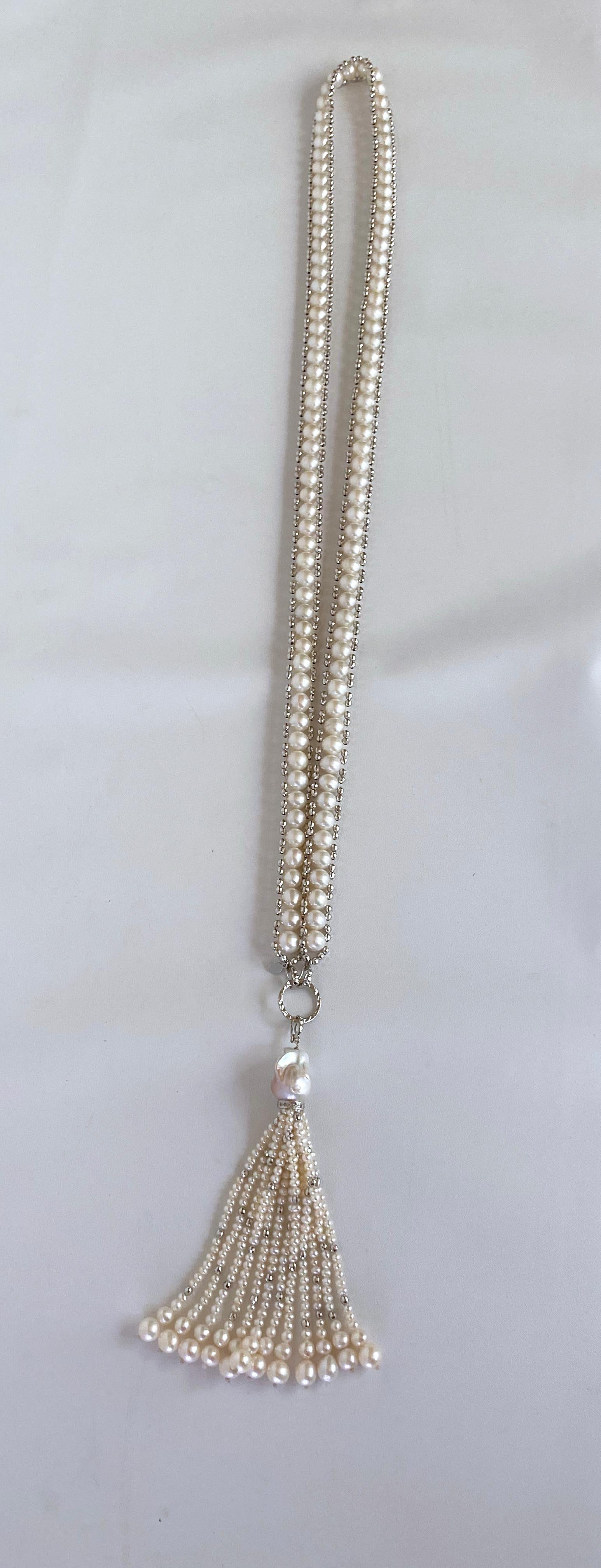 Marina J Woven Pearl 'Disco Shine' Sautoir with Gold , Silver, Diamonds , Tassel For Sale 7