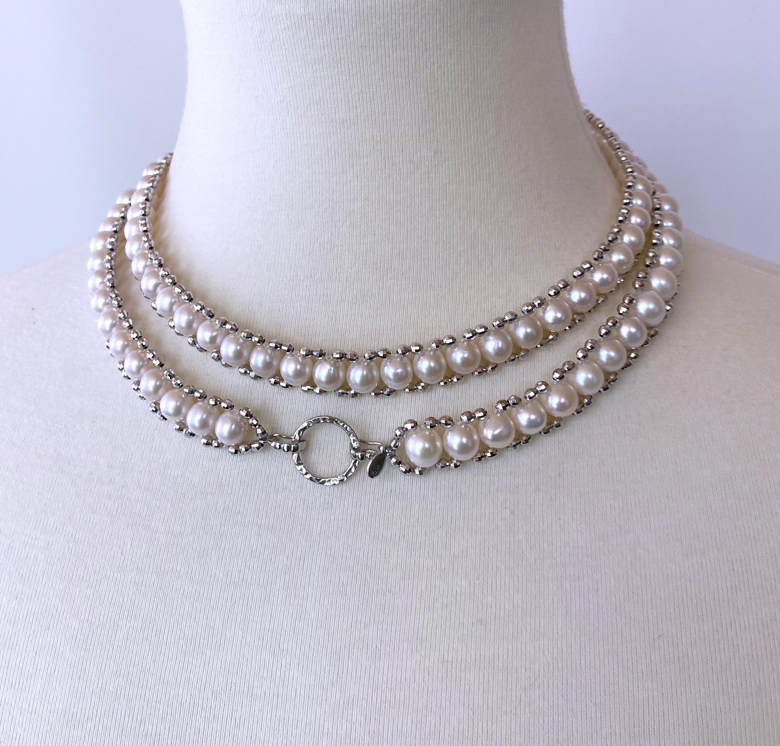 Marina J Woven Pearl 'Disco Shine' Sautoir with Gold , Silver, Diamonds , Tassel For Sale 1