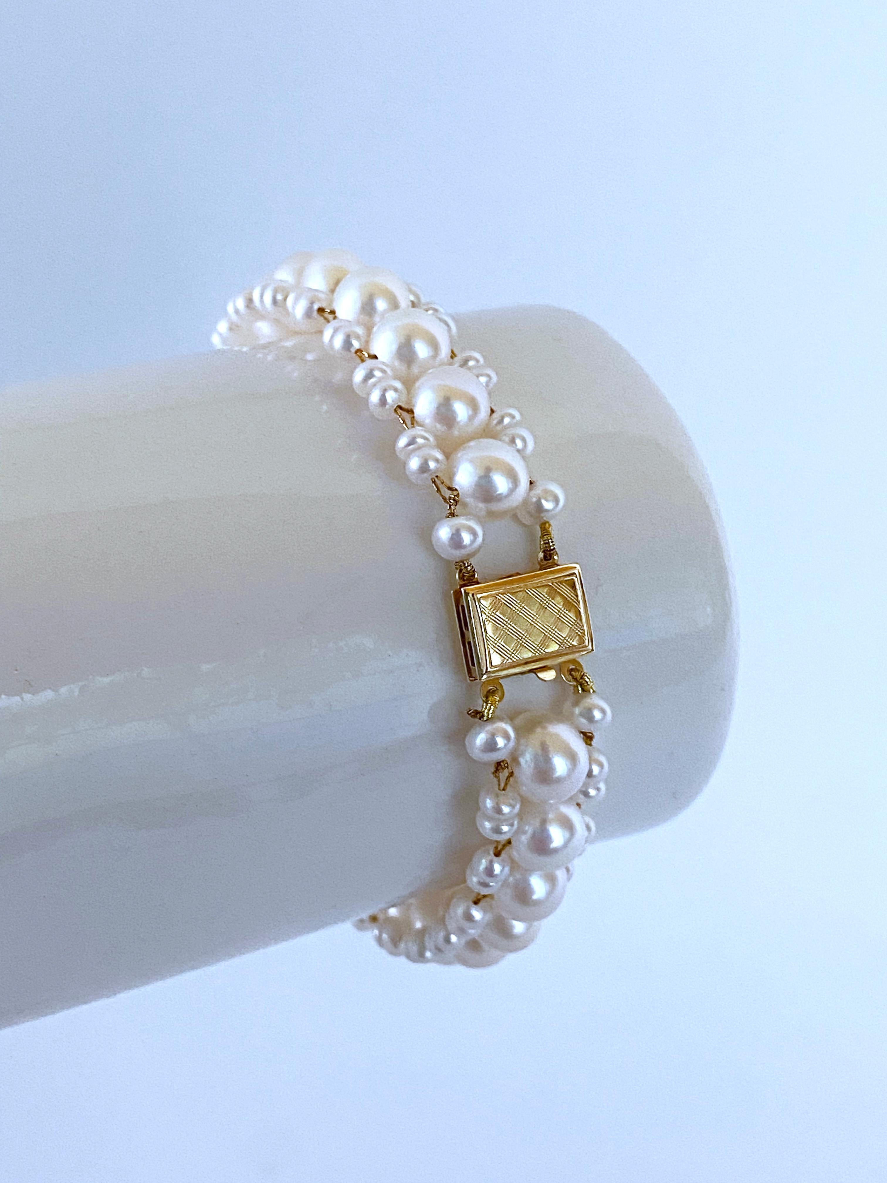 Artisan Marina J. Pearl Woven Bracelet with solid 14k Yellow Gold Clasp For Sale