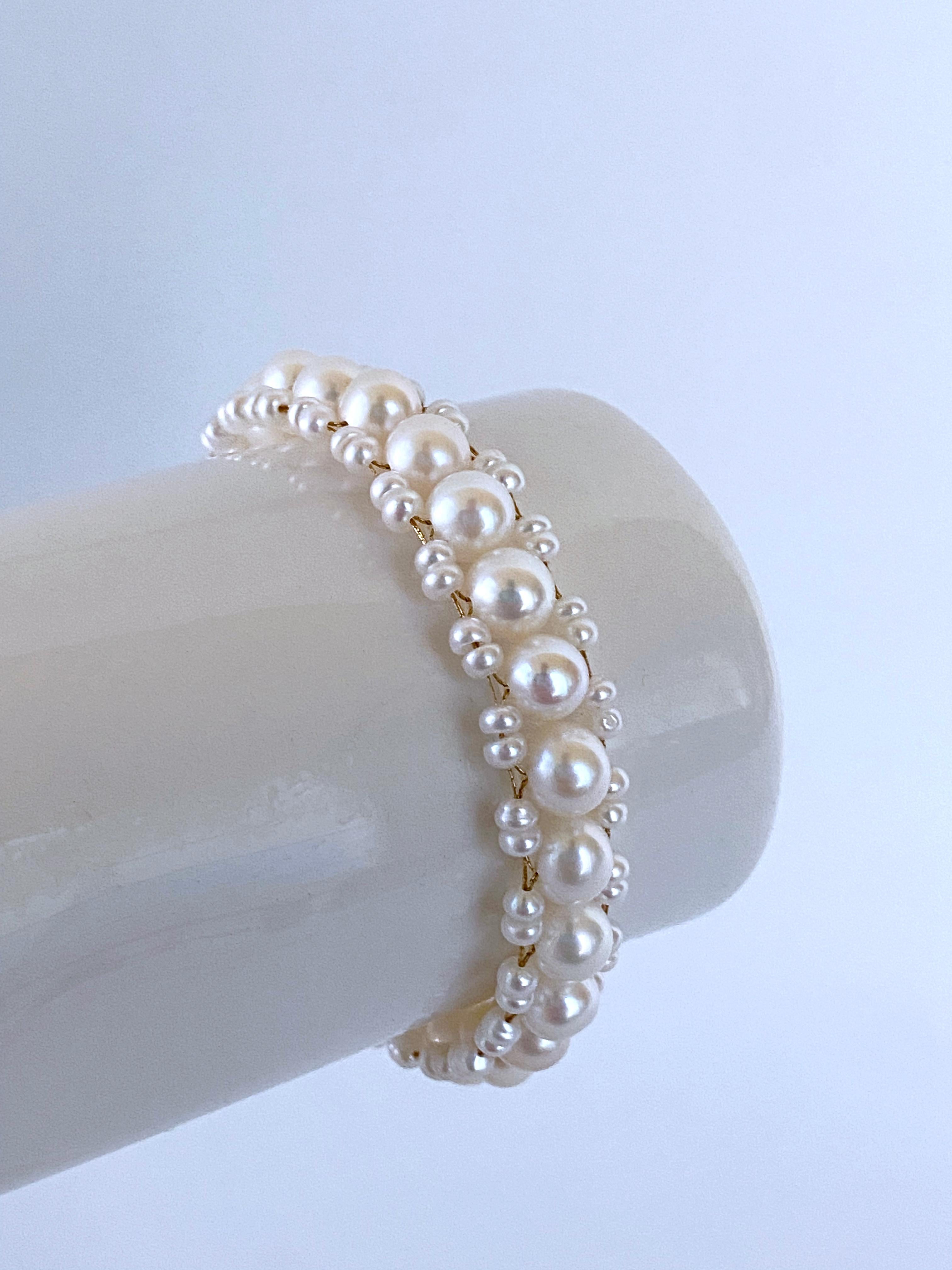 Bead Marina J. Pearl Woven Bracelet with solid 14k Yellow Gold Clasp For Sale
