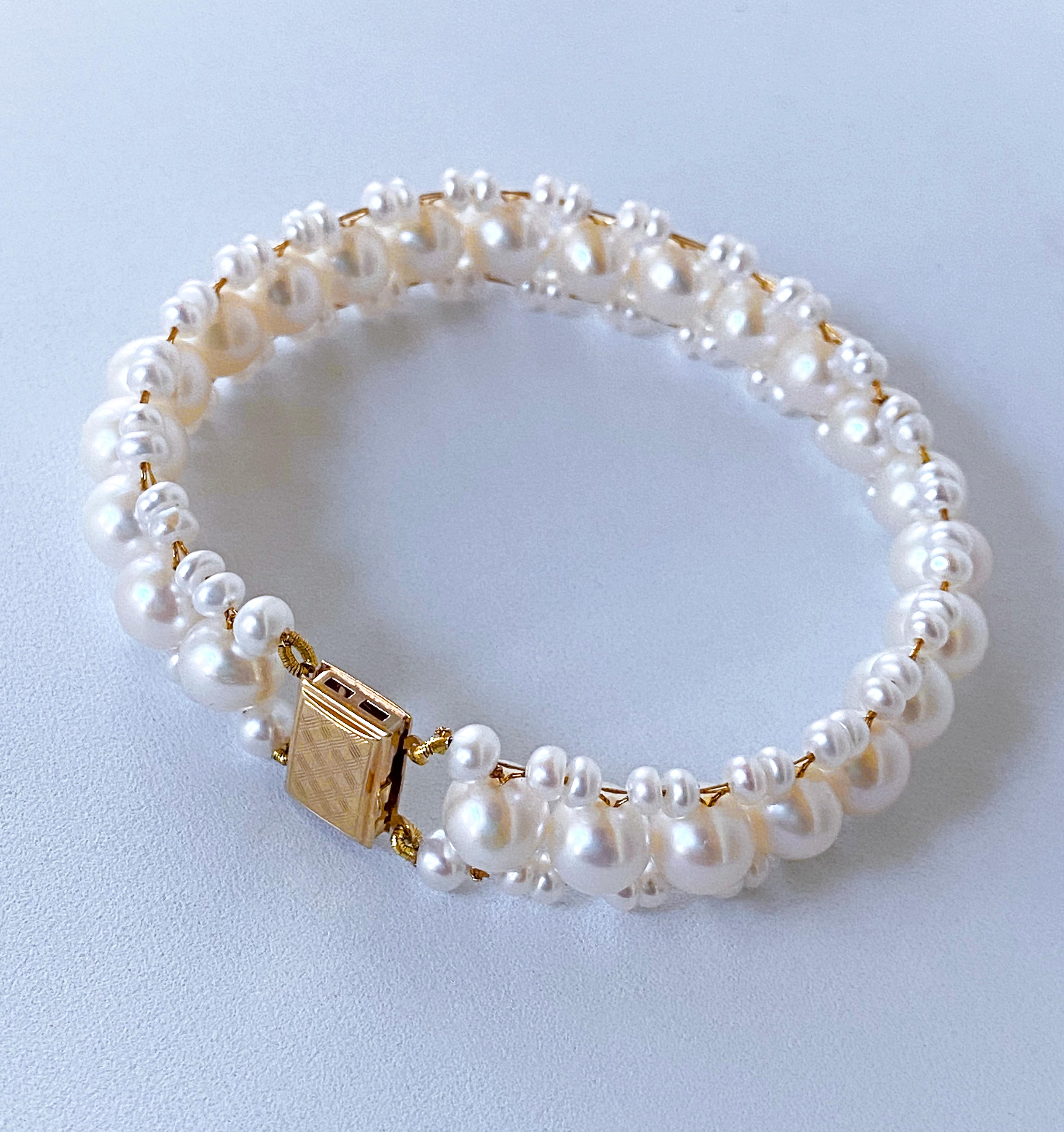 Women's Marina J. Pearl Woven Bracelet with solid 14k Yellow Gold Clasp For Sale