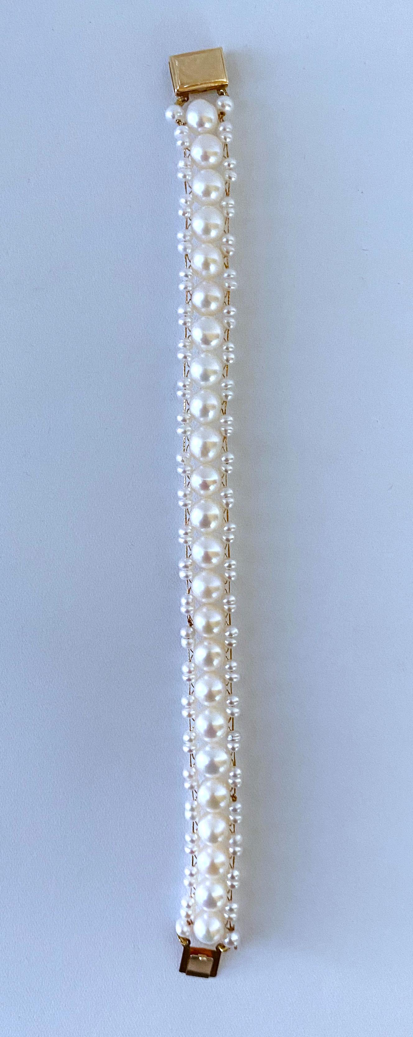 Marina J. Bracelet tissé de perles avec fermoir en or jaune massif 14 carats en vente 2