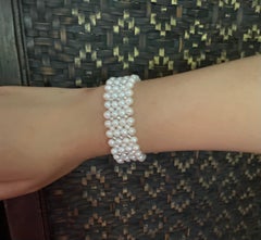 Marina J. Woven pearl Bridal Bracelet with Rhodium plated Silver beads