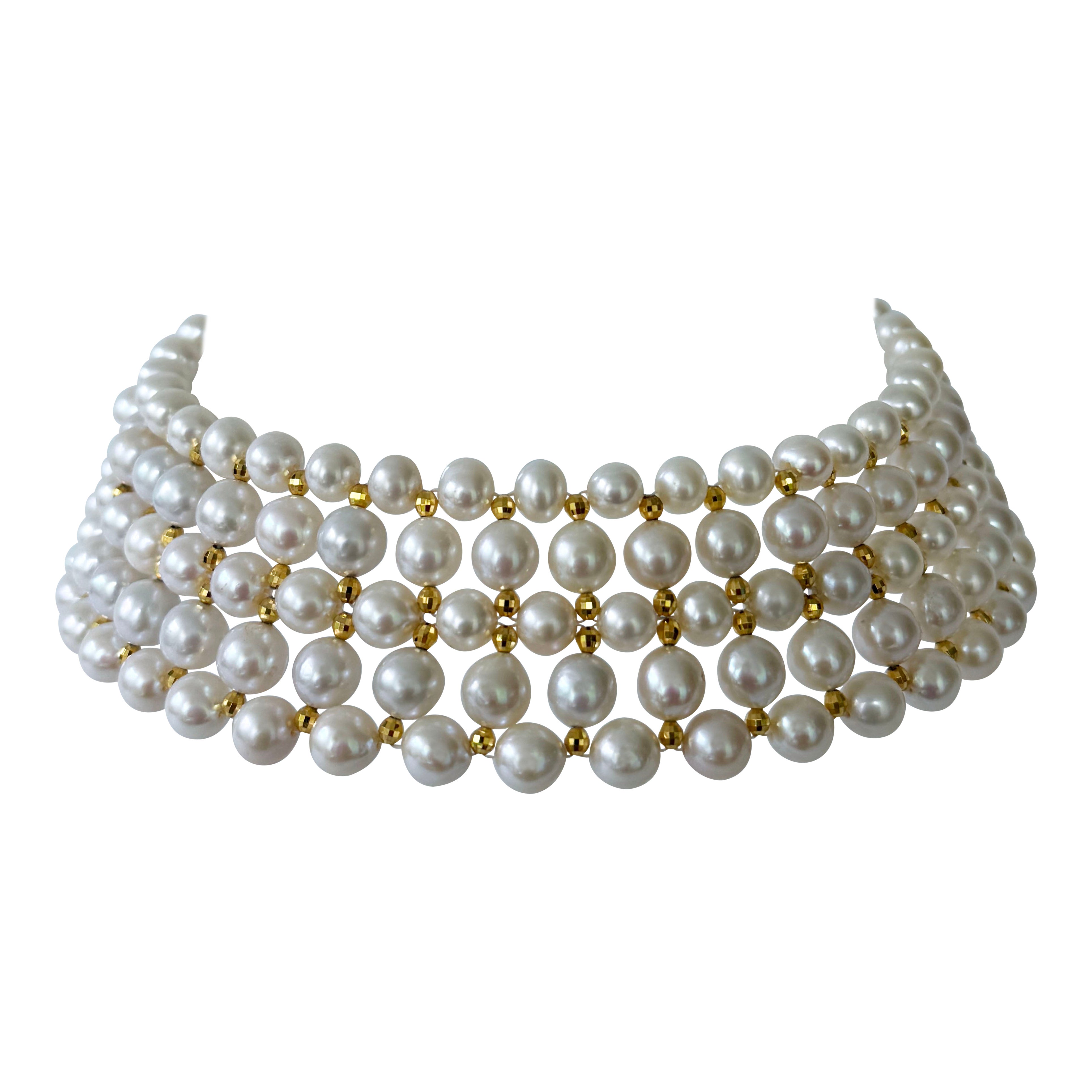 Marina J. Pearl Woven Choker with 18k Yellow Gold Plated Faceted Beads and clasp