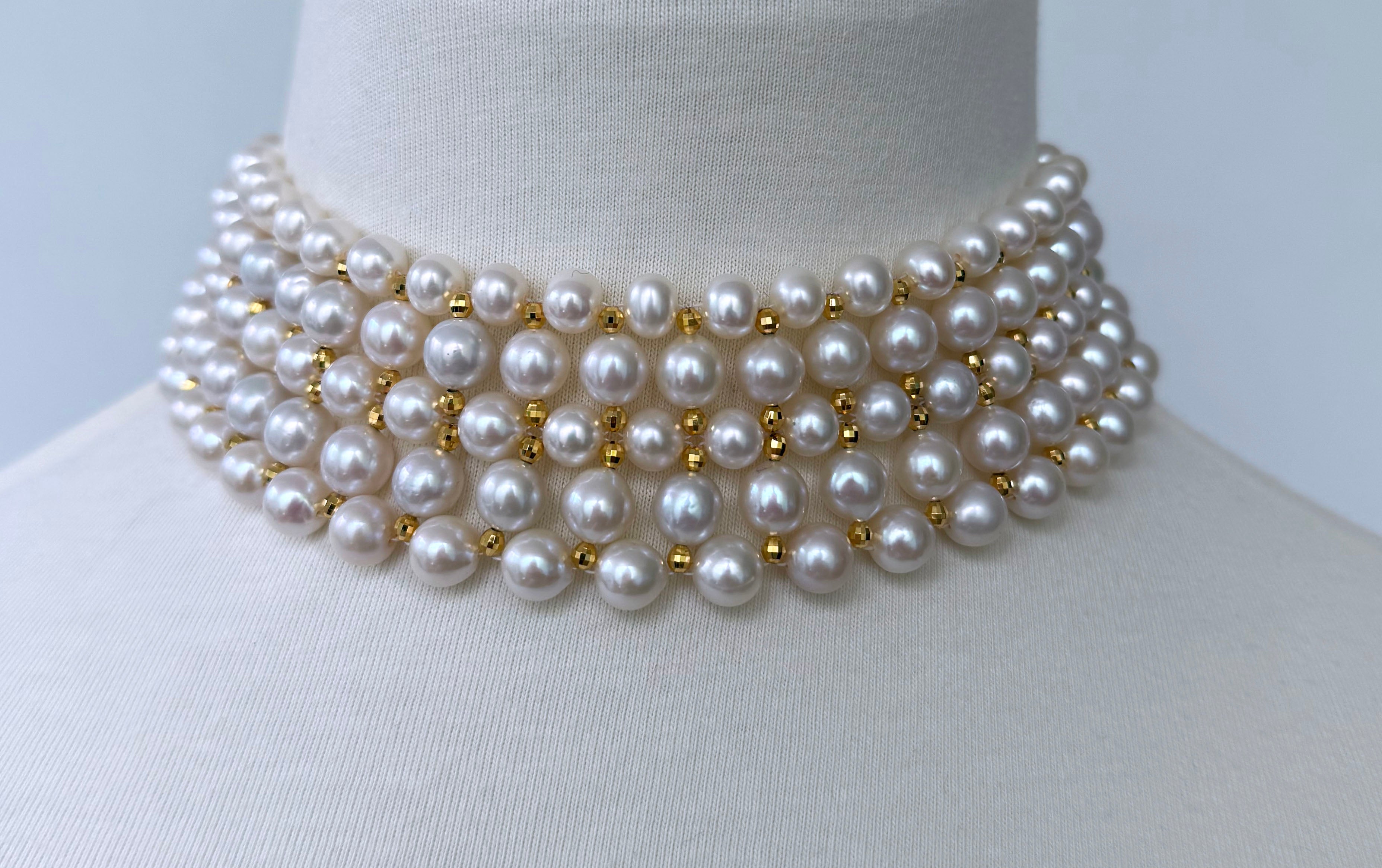 Artigiano Marina J. Girocollo di perle intrecciate con perline sfaccettate placcate in oro giallo 18k in vendita