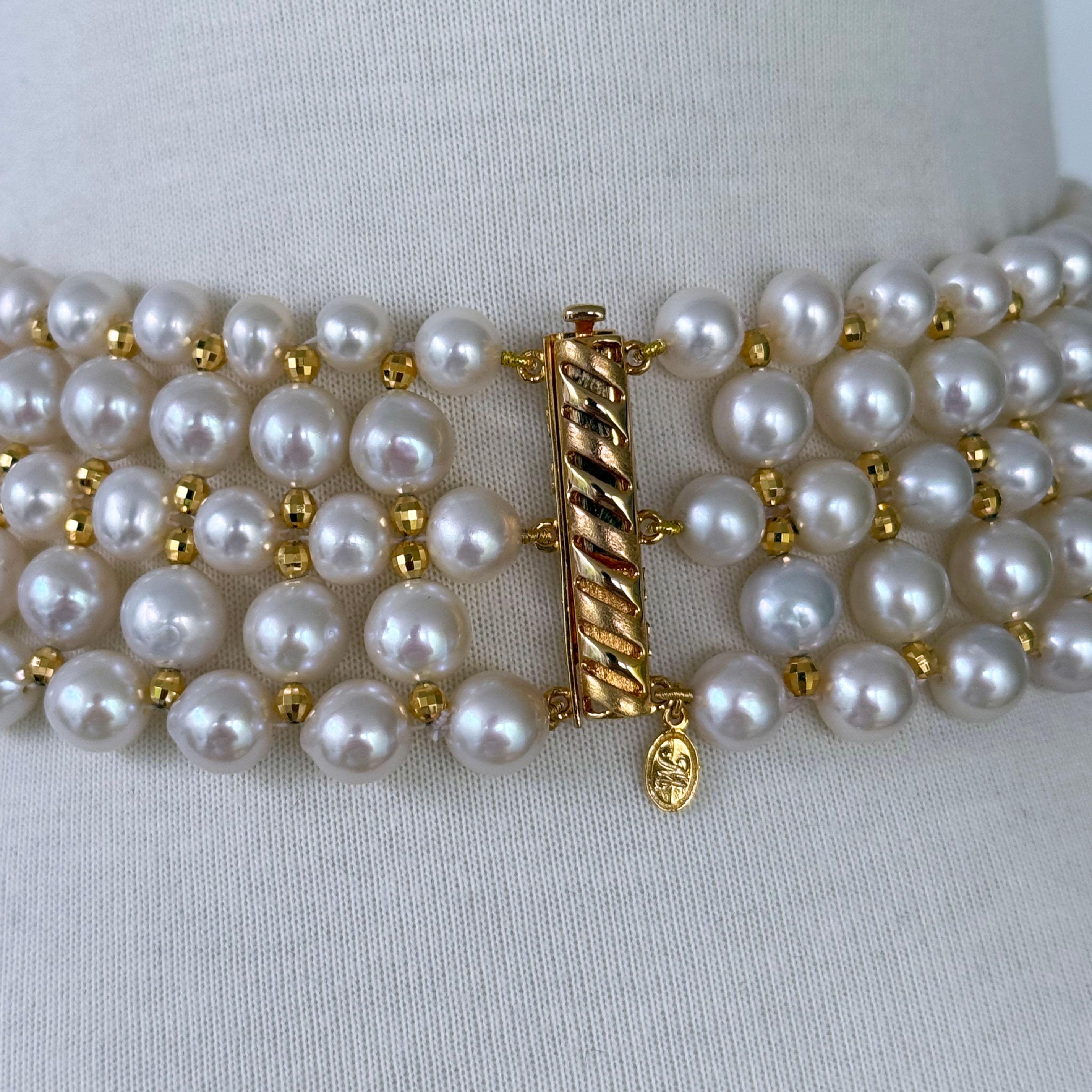 Perlina Marina J. Girocollo di perle intrecciate con perline sfaccettate placcate in oro giallo 18k in vendita