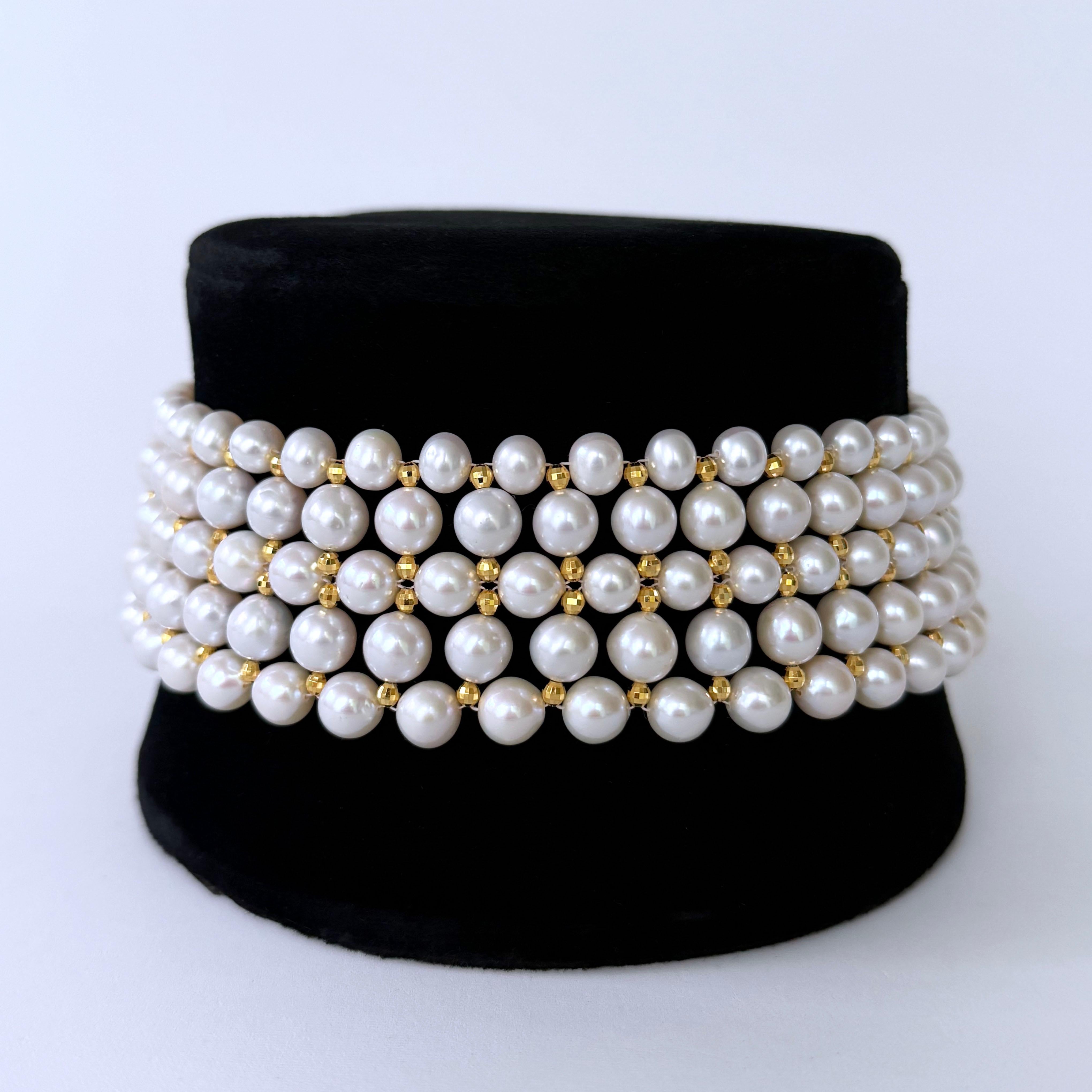 Donna Marina J. Girocollo di perle intrecciate con perline sfaccettate placcate in oro giallo 18k in vendita