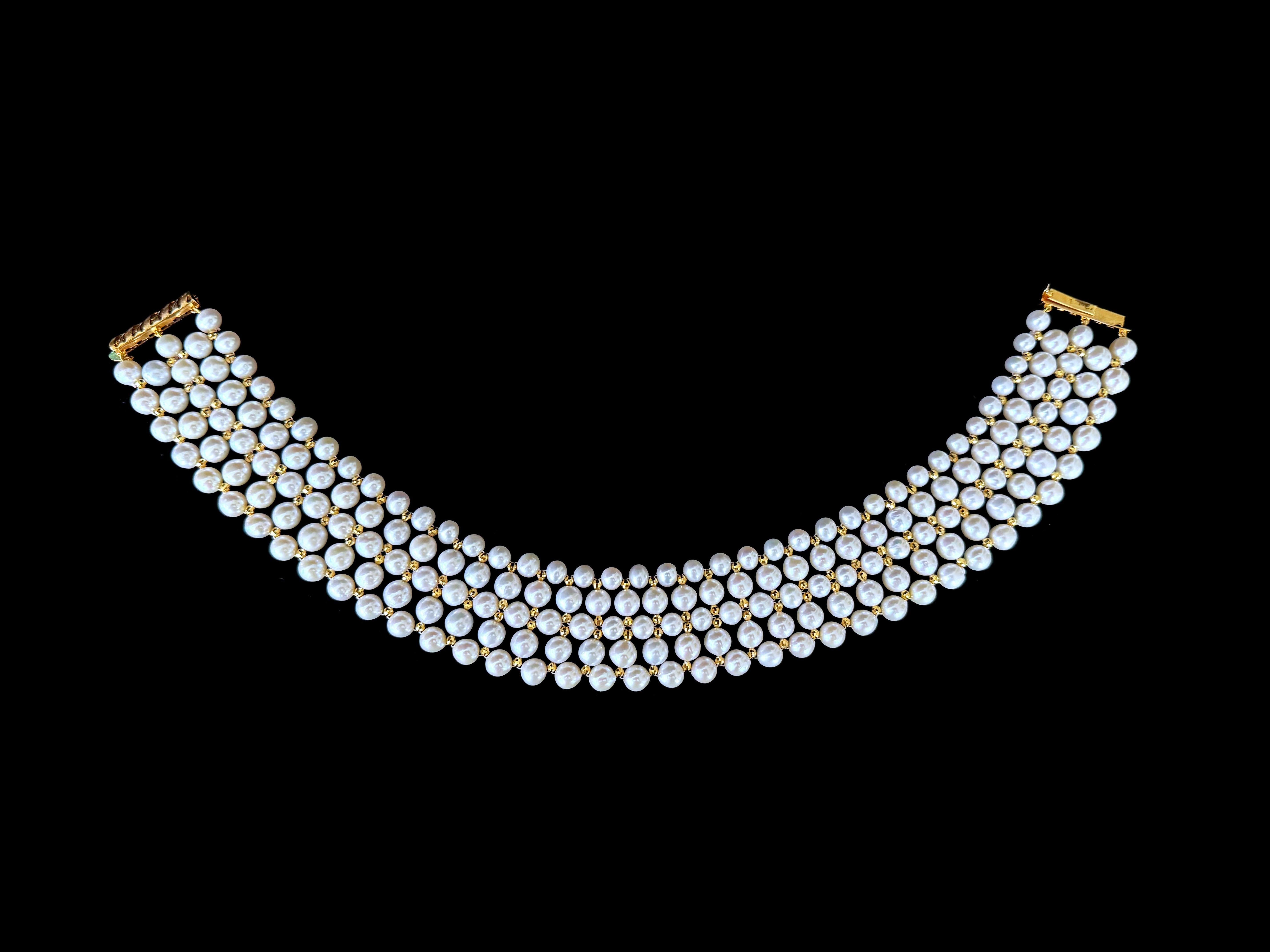 Marina J. Girocollo di perle intrecciate con perline sfaccettate placcate in oro giallo 18k in vendita 1